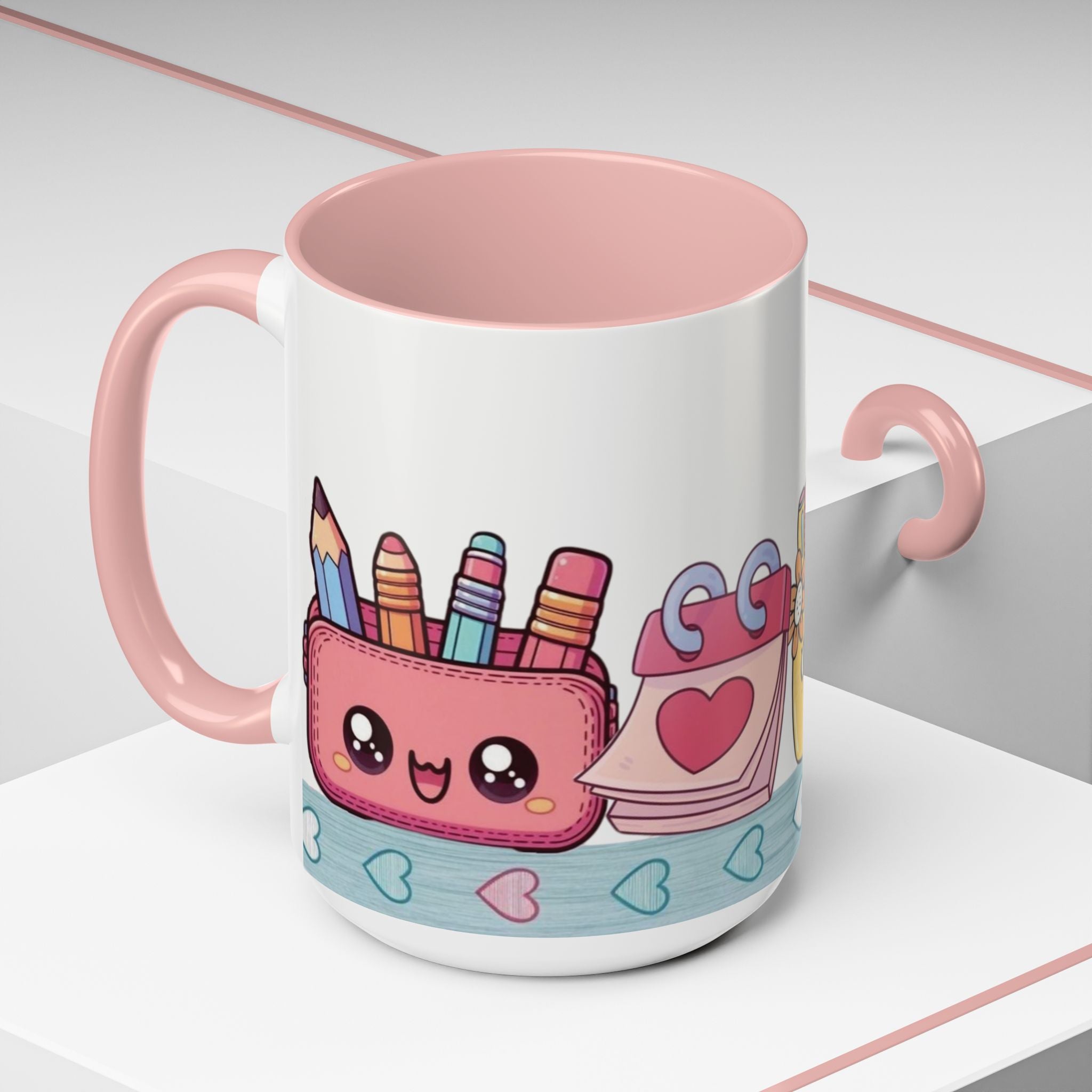 Cute Teacher Desk Accent Coffee Mug — Kawaii School Supplies Design