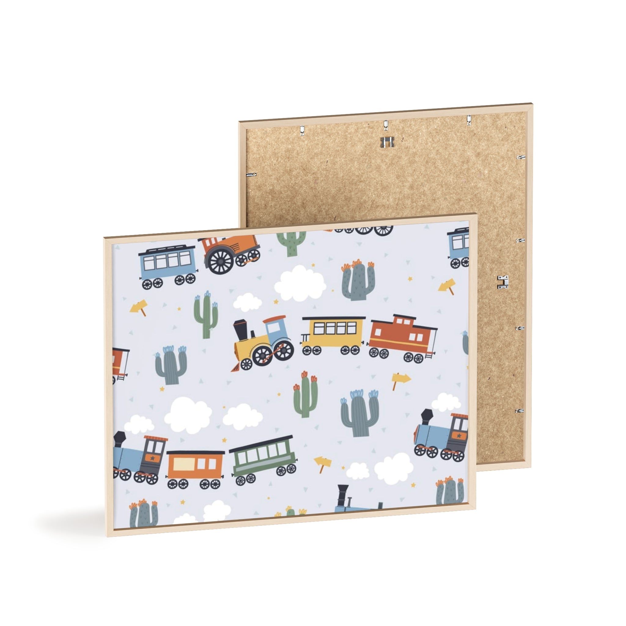 Kids' Train Poster with Wooden Frame — Nursery Wall Art, Playroom Decor