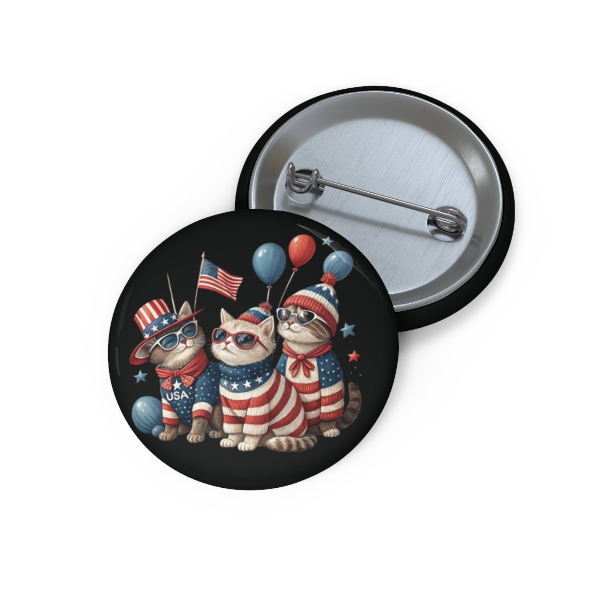 Patriotic Cats Pin Button | 4th of July USA Flag Badge