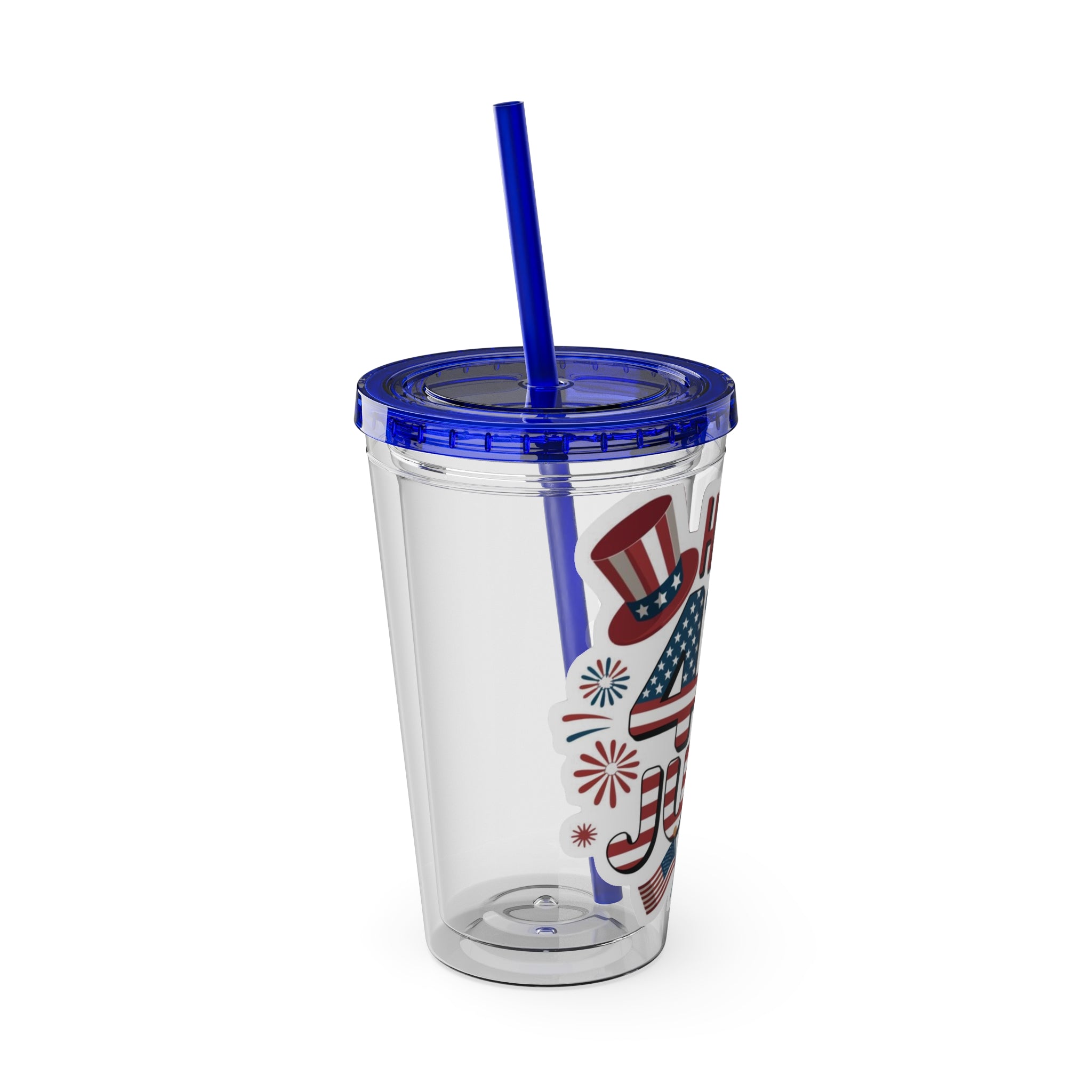 Happy 4th of July Tumbler | 16oz Straw Cup, Patriotic Fireworks Flag Design