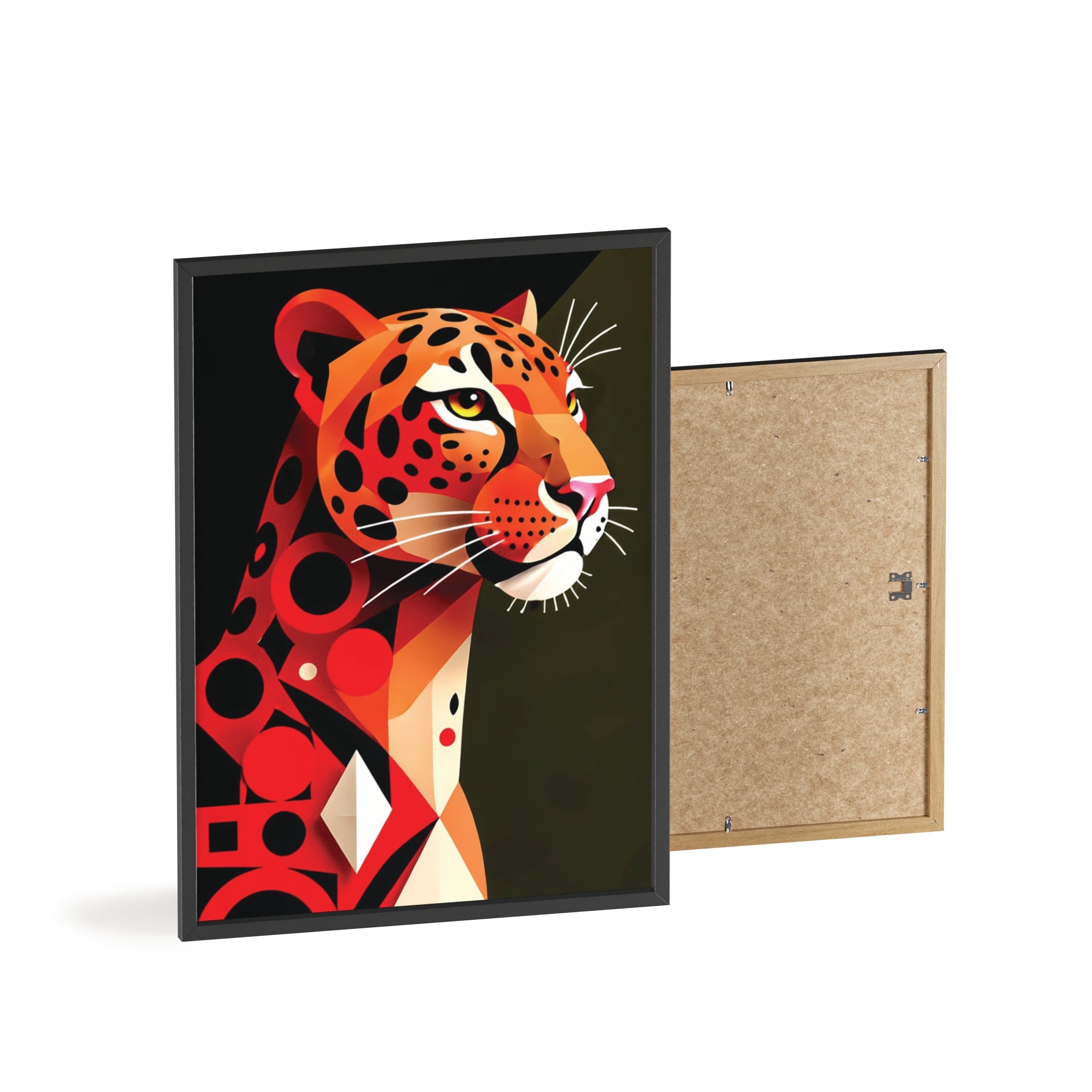 Geometric Leopard Art Poster with Wooden Frame — Bold Wildlife Wall Decor