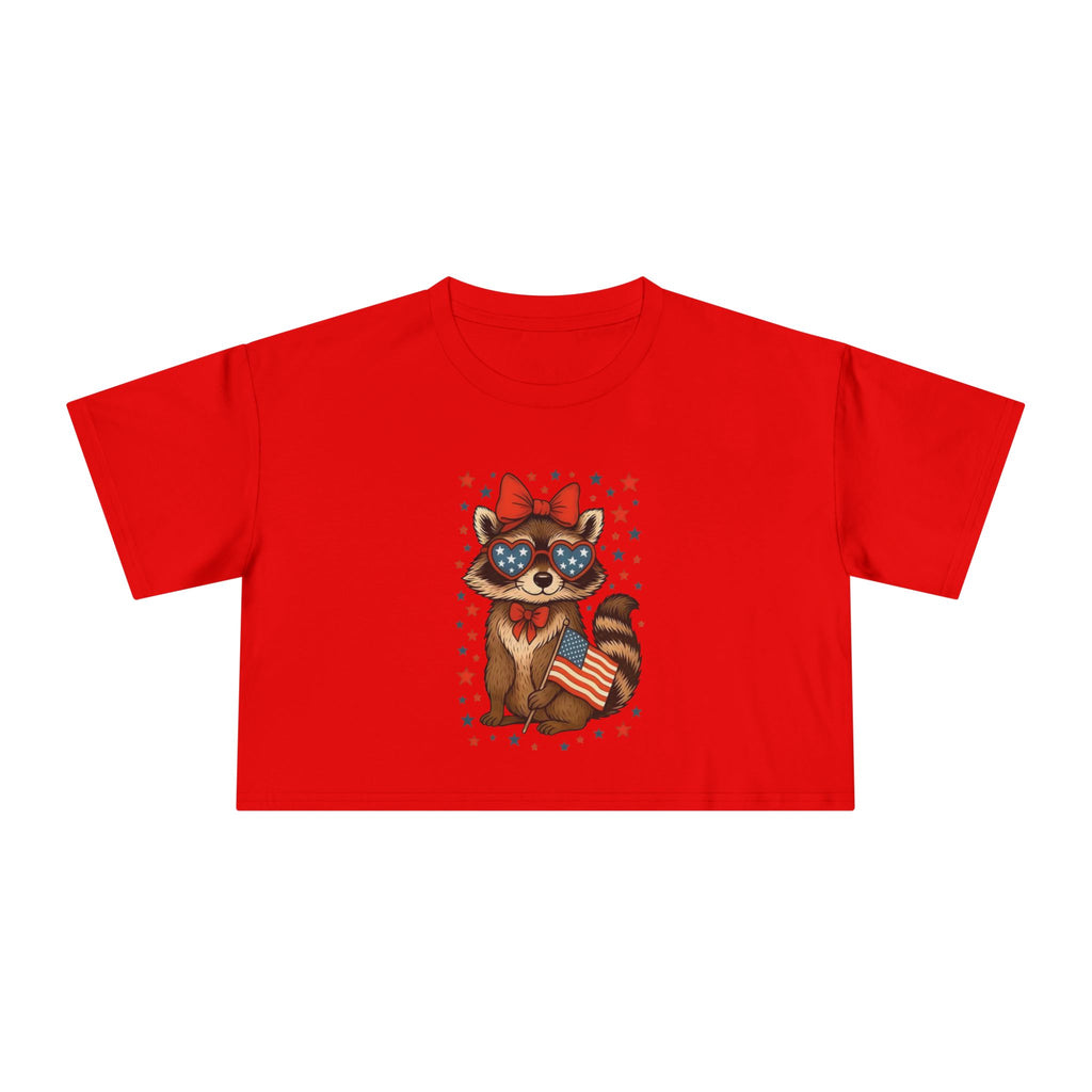 Patriotic Raccoon Heart Crop Tee | 4th of July Stars & Stripes