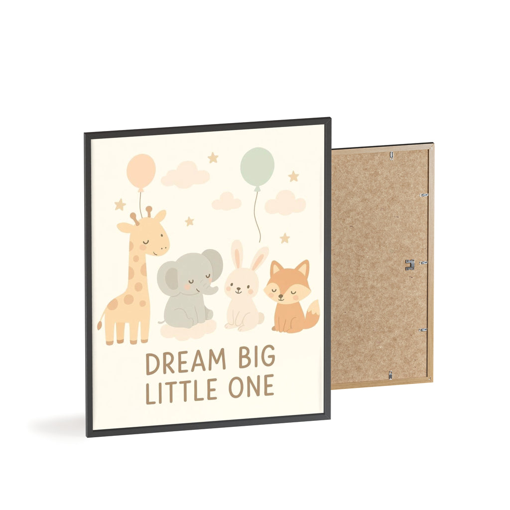 Dream Big Little One Nursery Poster — Woodland Animals Framed Wall Art