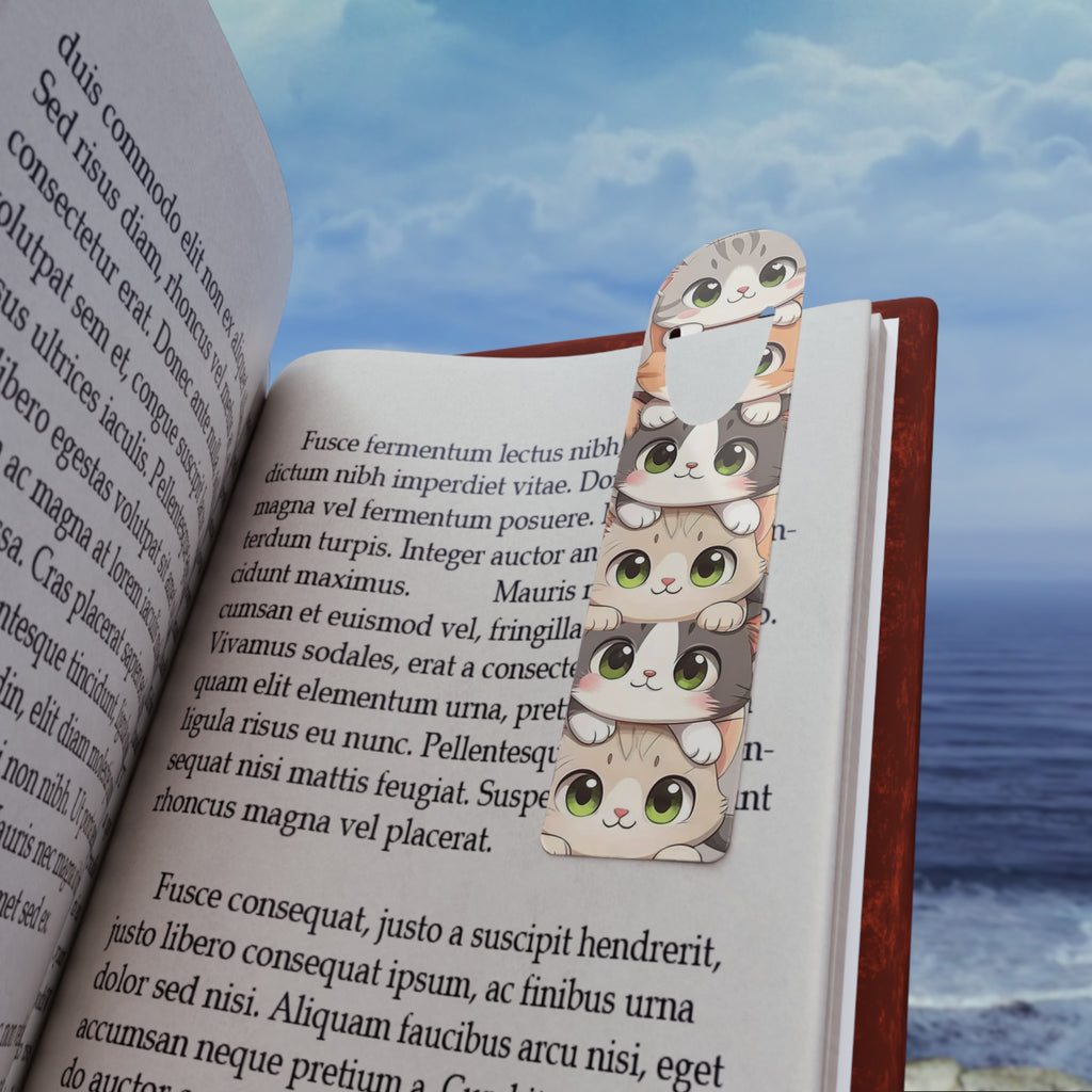 Cute Stacked Kittens Bookmark — Cute Cat Metal Bookmark with Tassel