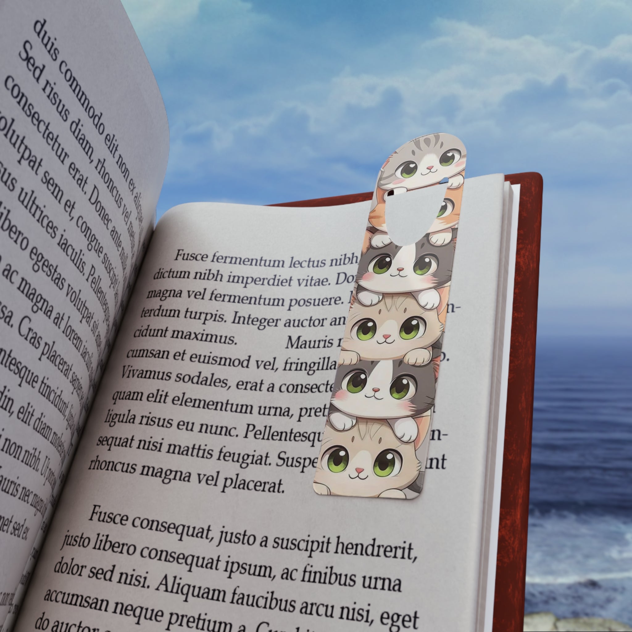 Cute Stacked Kittens Bookmark — Cute Cat Metal Bookmark with Tassel