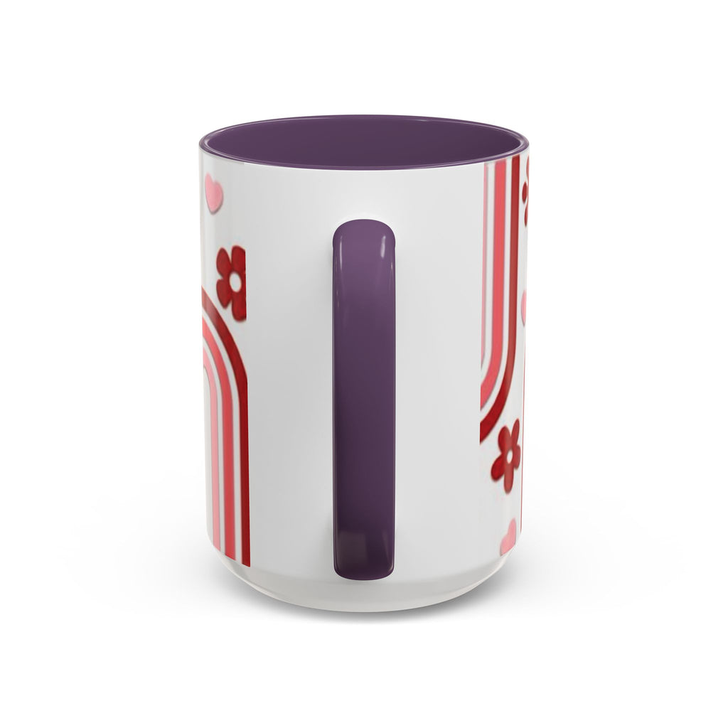 Retro Pink Rainbow Hearts and Flowers Accent Mug | 11oz or 15oz
