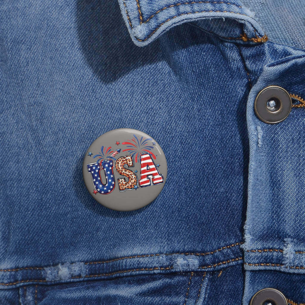 USA Leopard Stars Stripes Pin Button | Patriotic Flag Fireworks