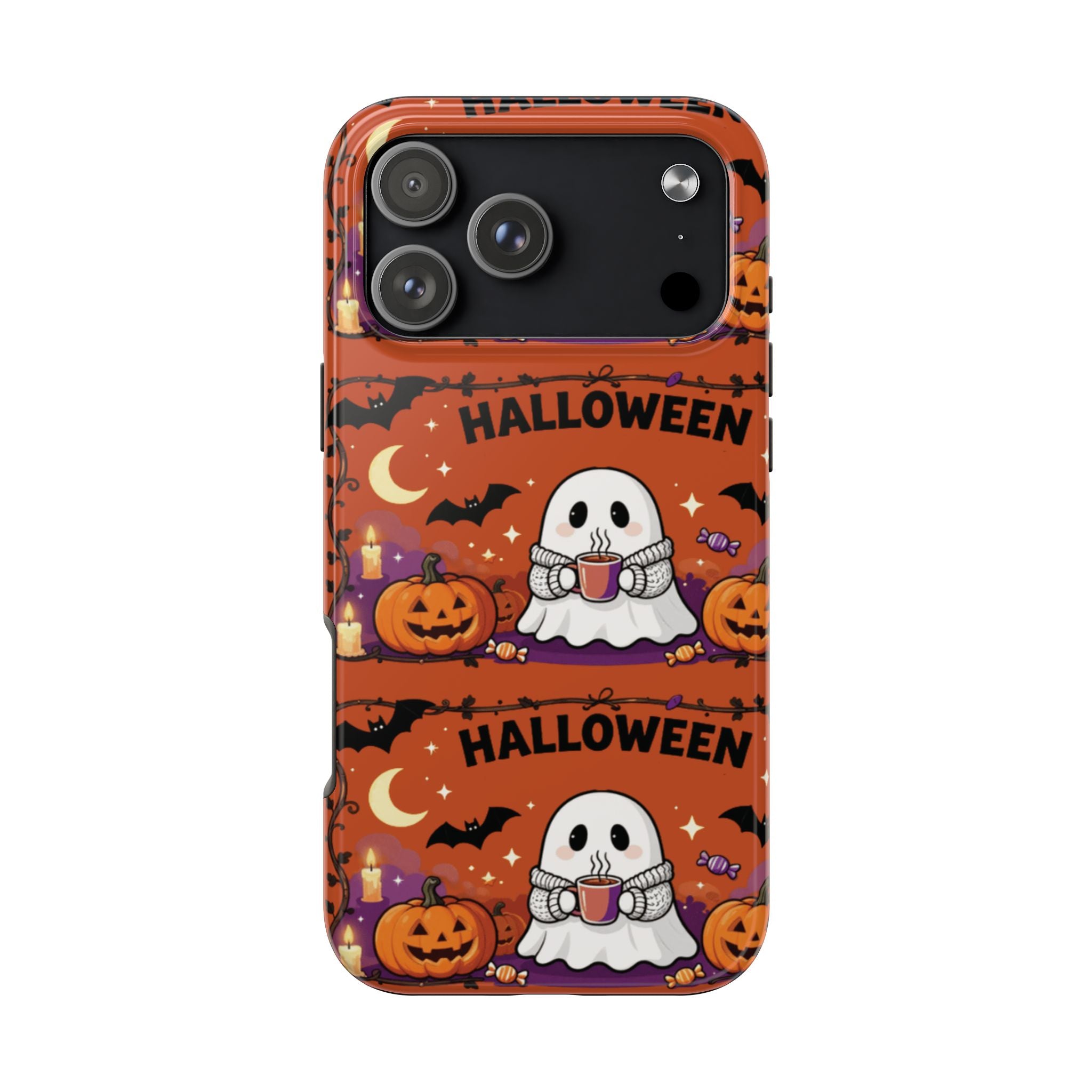 Halloween Ghost Pattern Tough Phone Case — Cute Pumpkin & Candy Halloween Phone Cover