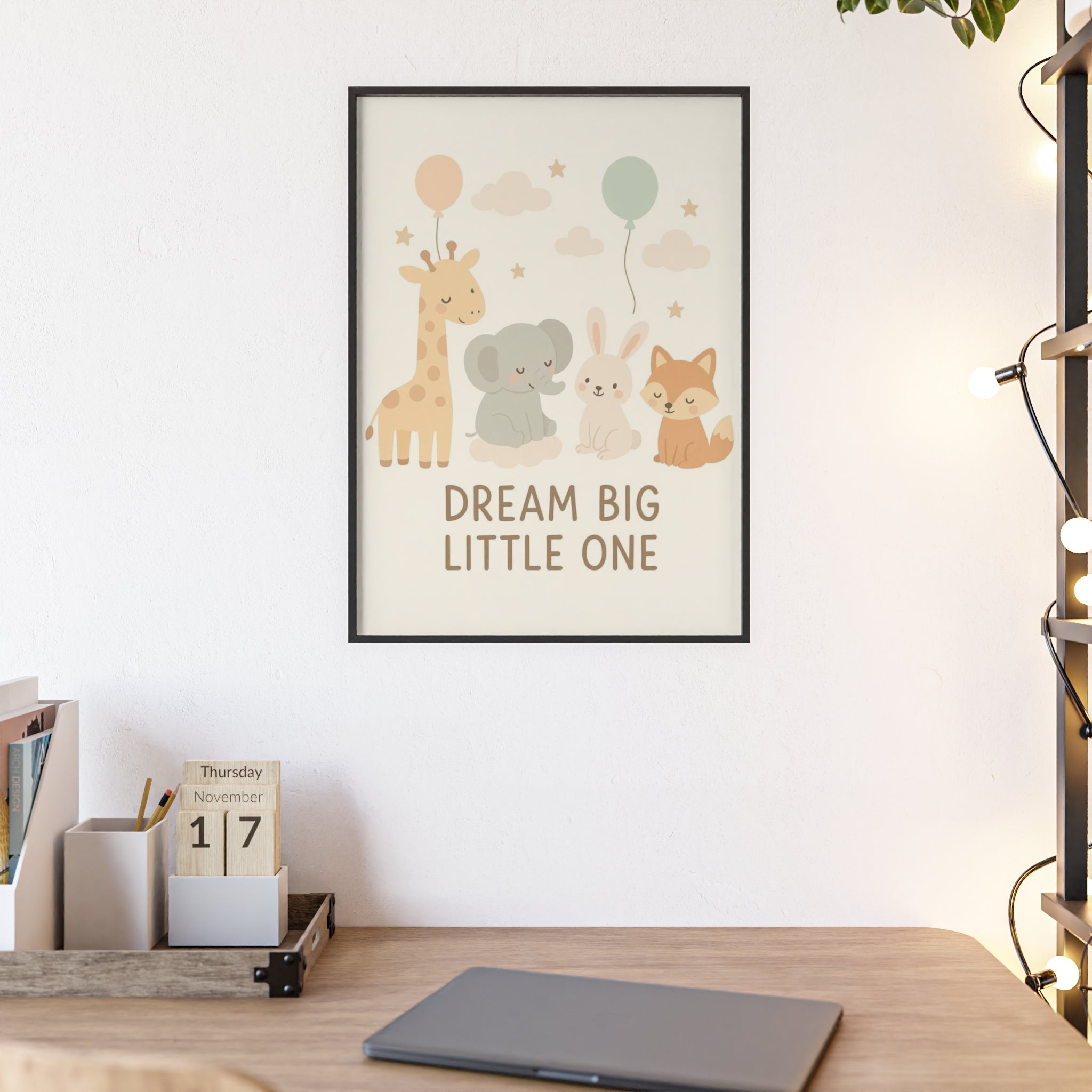 Dream Big Little One Nursery Poster — Woodland Animals Framed Wall Art
