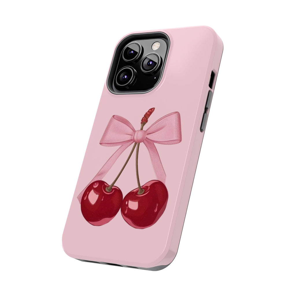 Pink Cherry Tough Phone Case — Cute Bow Cherry Protective Phone Cover