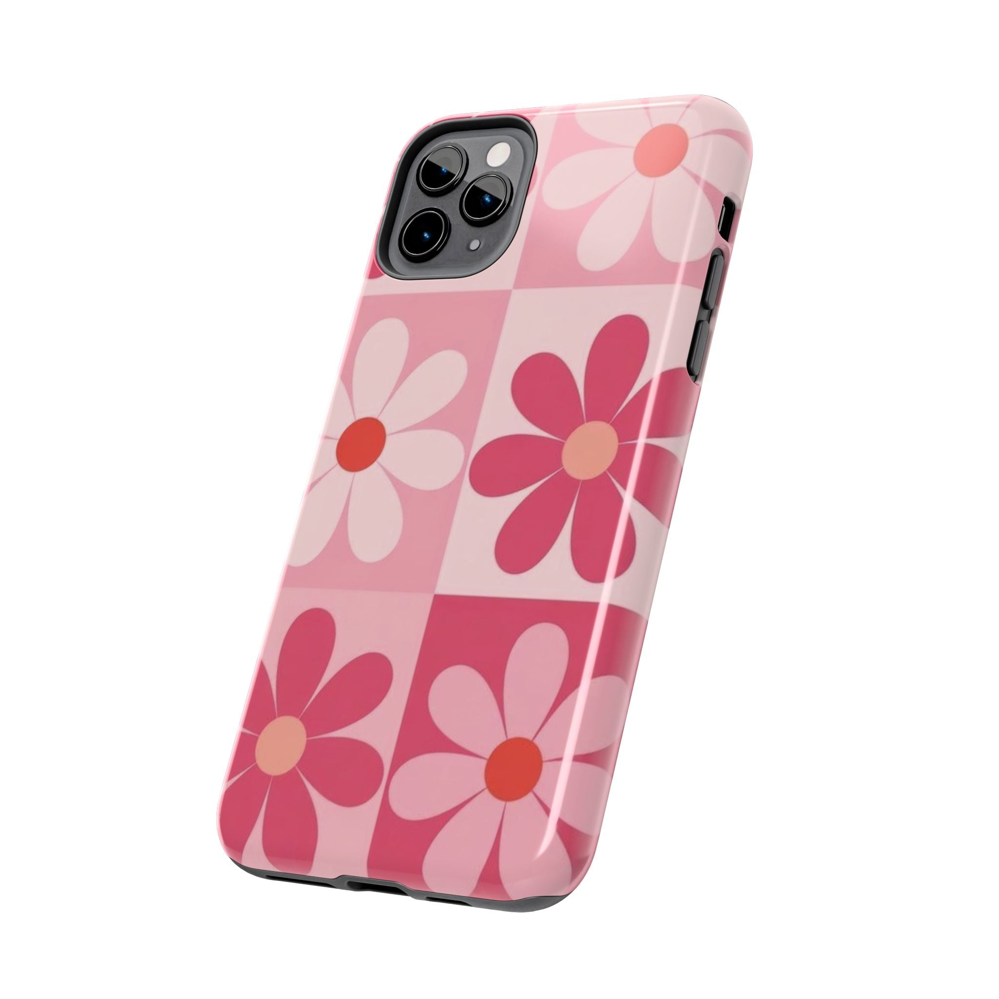 Pink Retro Daisy Phone Case — Tough Shockproof Floral iPhone Cover