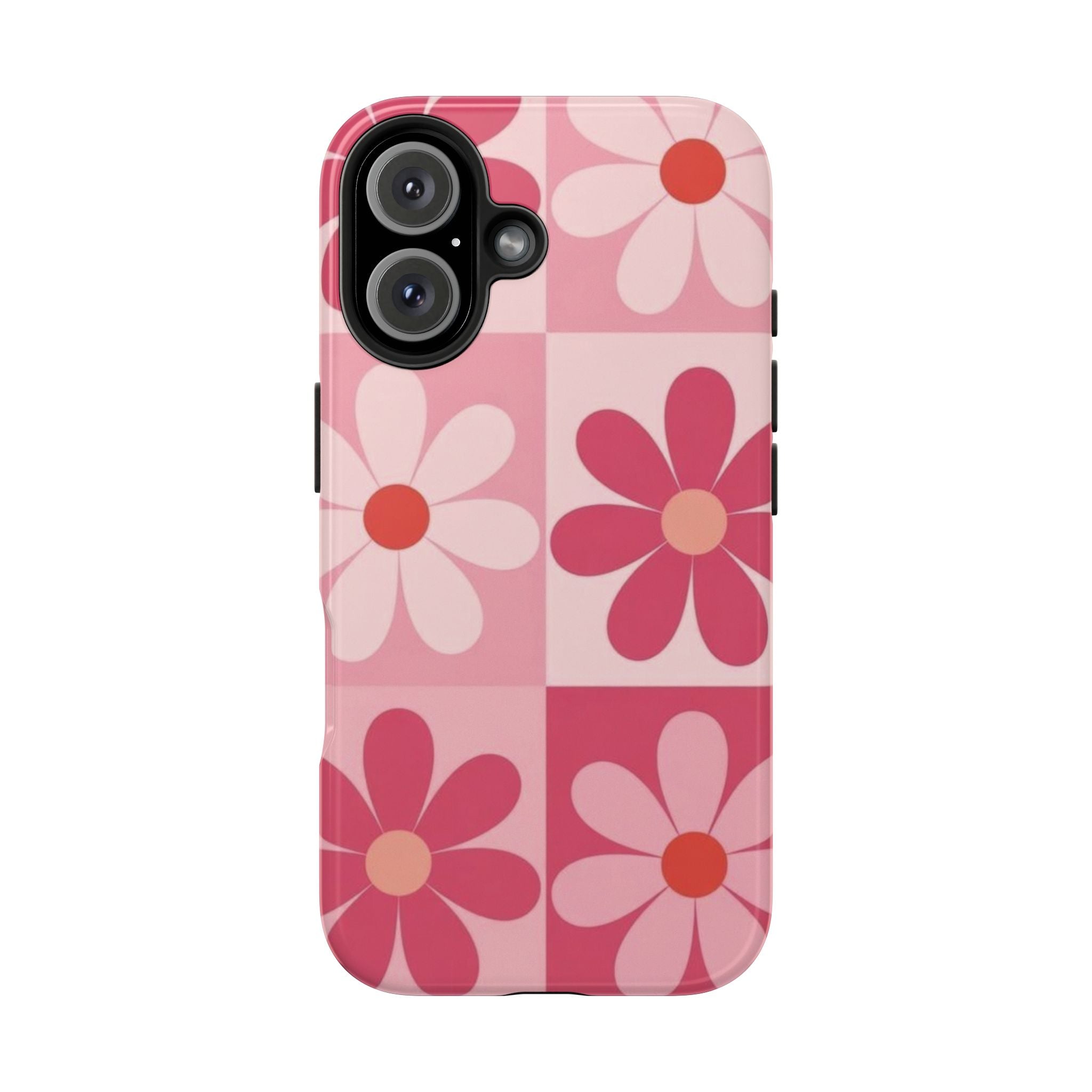 Pink Retro Daisy Phone Case — Tough Shockproof Floral iPhone Cover