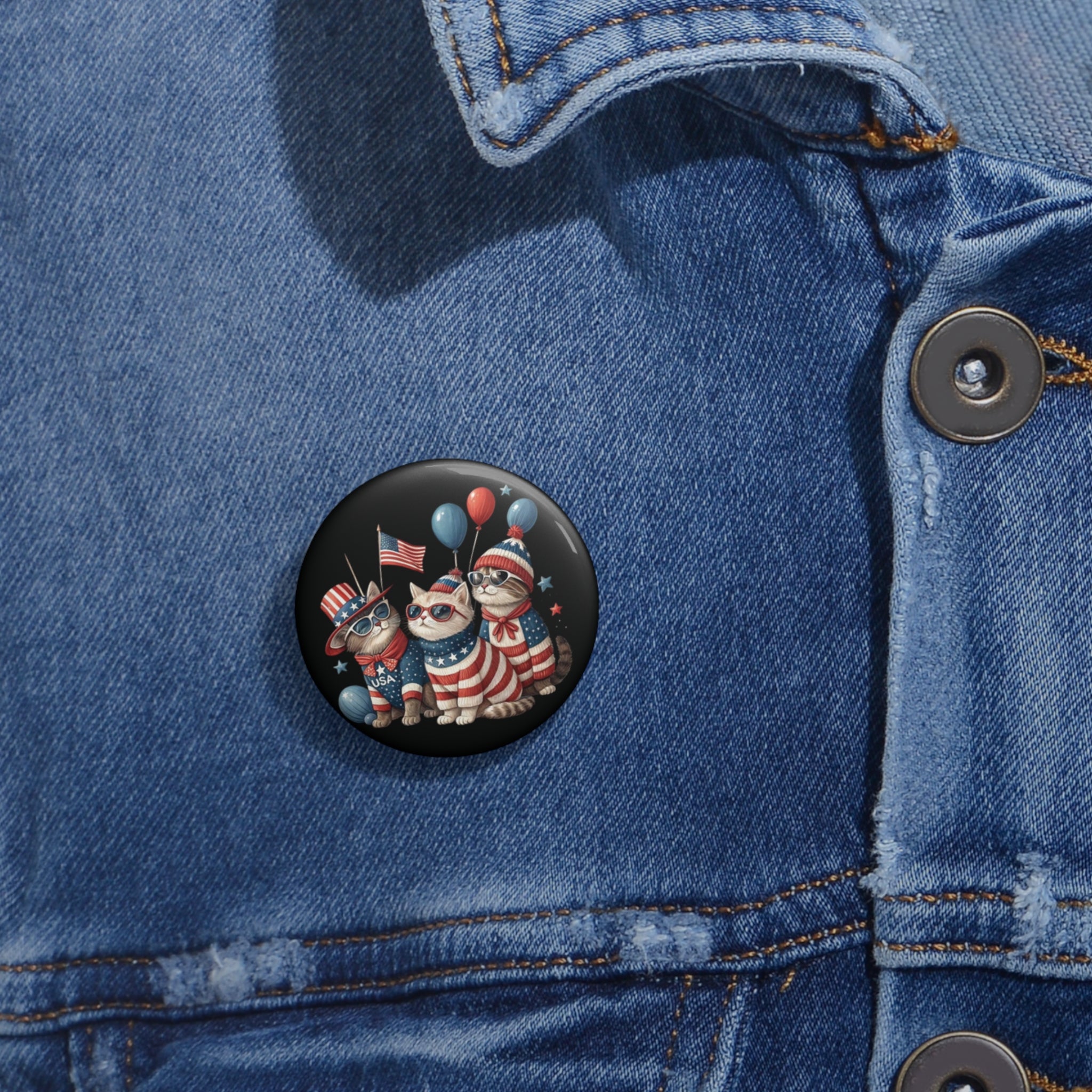 Patriotic Cats Pin Button | 4th of July USA Flag Badge
