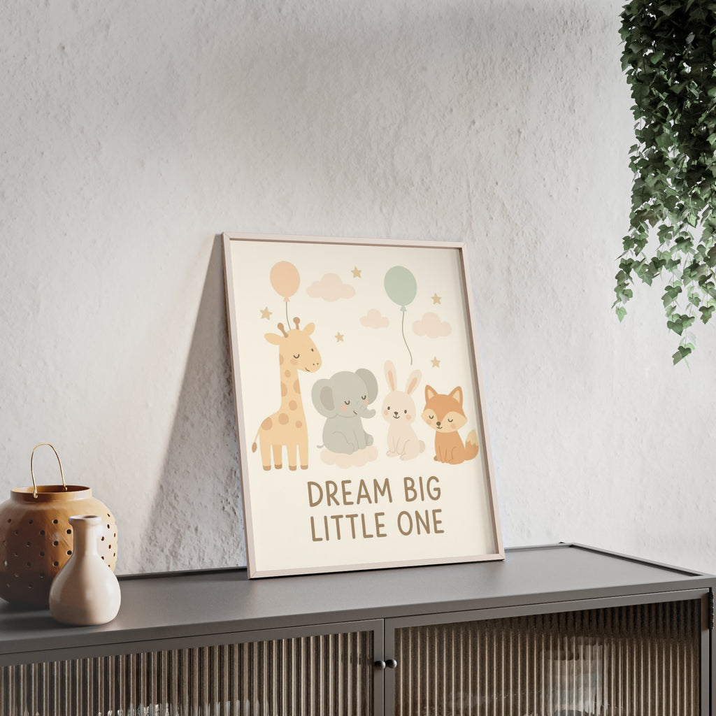 Dream Big Little One Nursery Poster — Woodland Animals Framed Wall Art