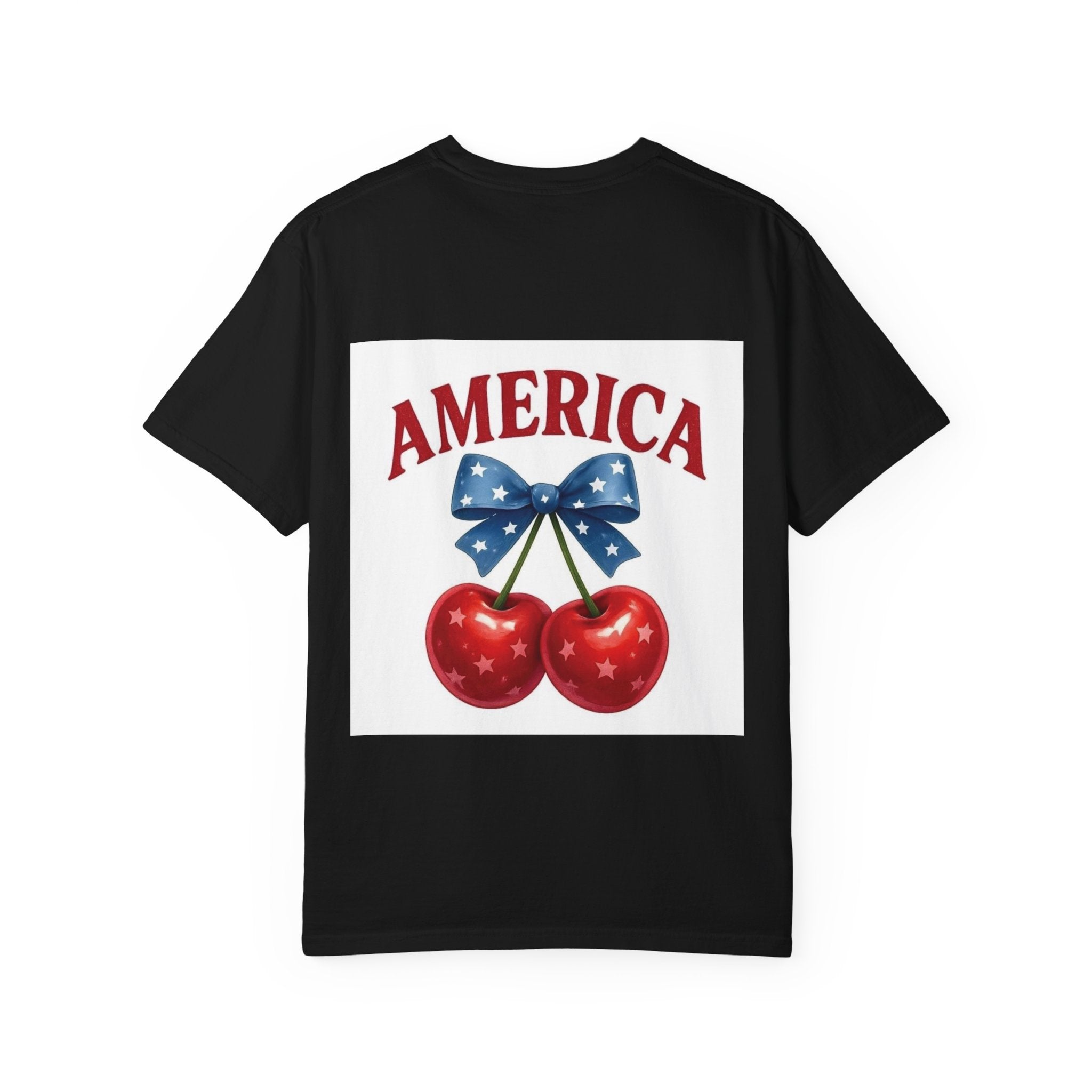 America Cherry Bow T-shirt | Patriotic Stars & Stripes Cherry Design
