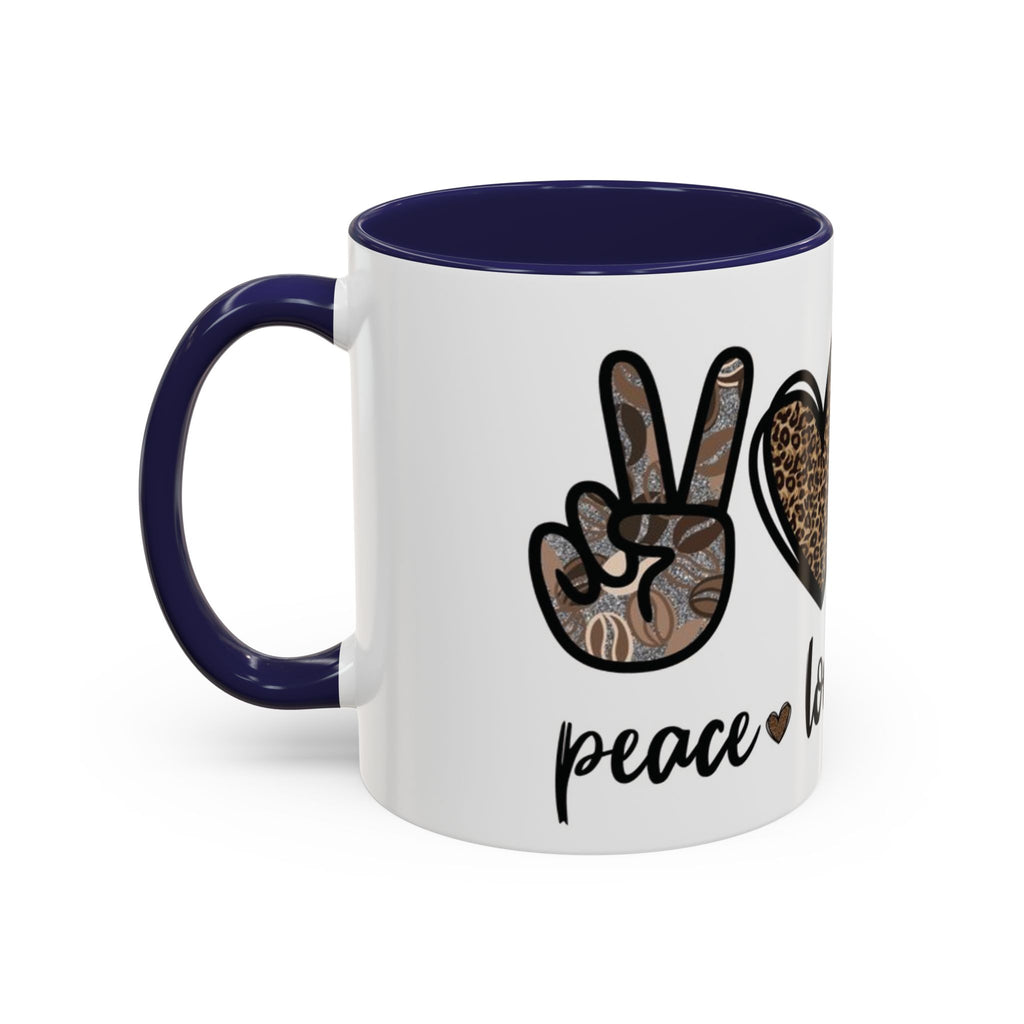 Coffee Love Accent Mug — Leopard Print Peace, Heart & Coffee Design (11/15oz)