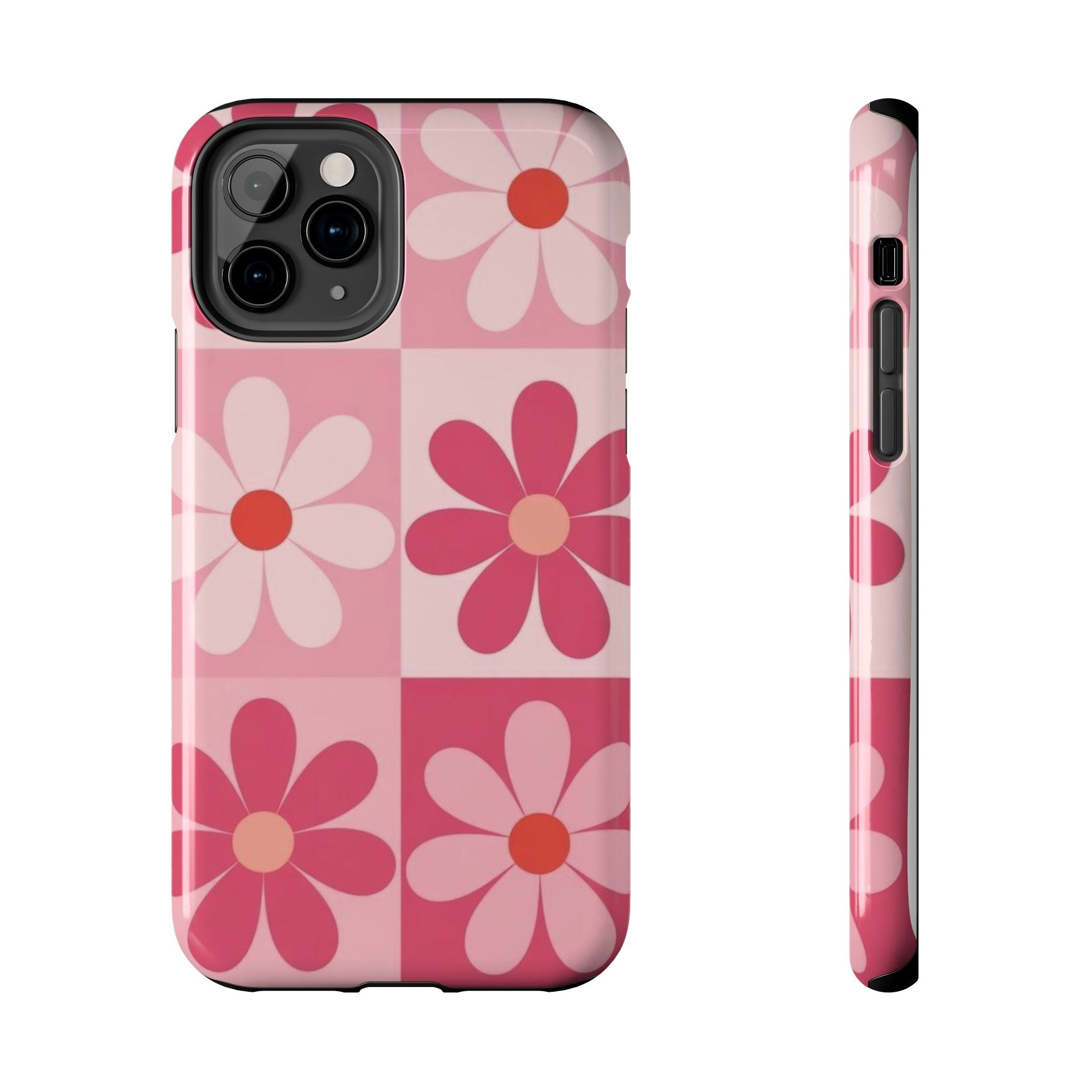 Pink Retro Daisy Phone Case — Tough Shockproof Floral iPhone Cover