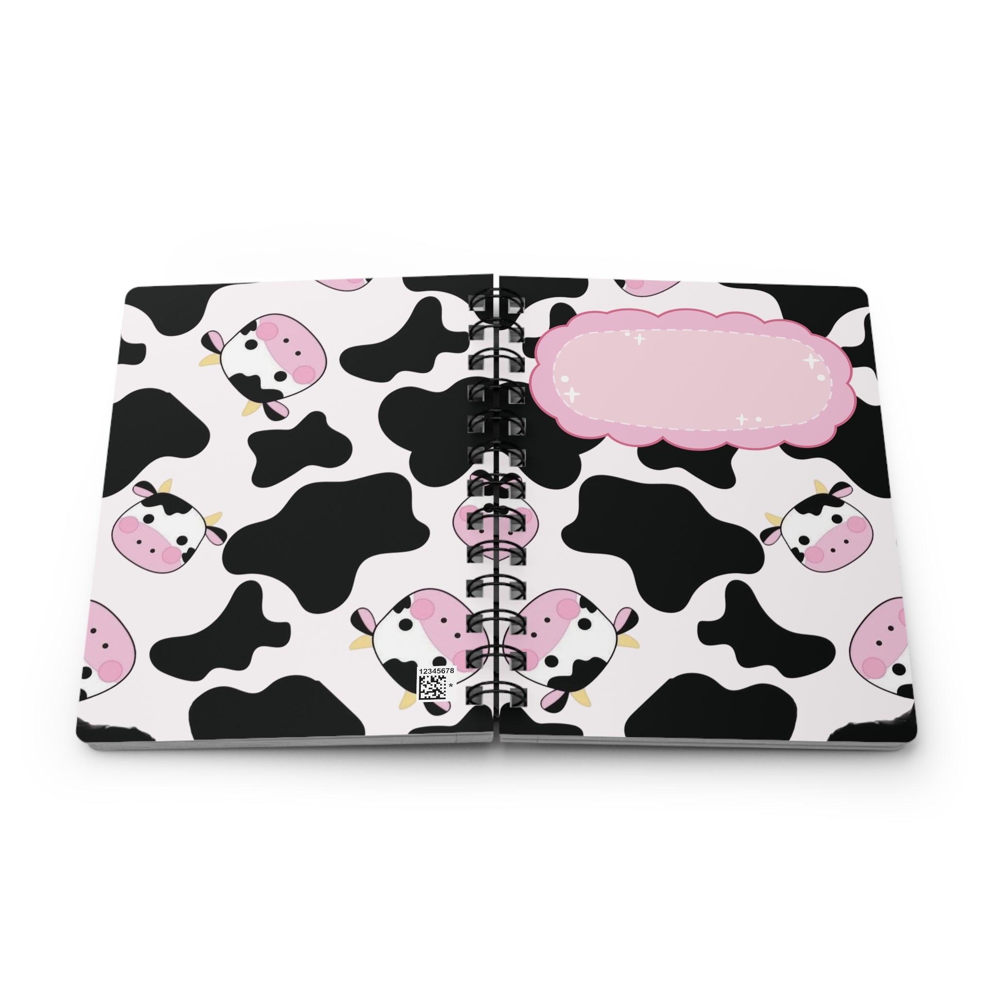 Pink Cow Pattern Spiral Notebook | Cute Cow Faces, Black Cowhide Spots