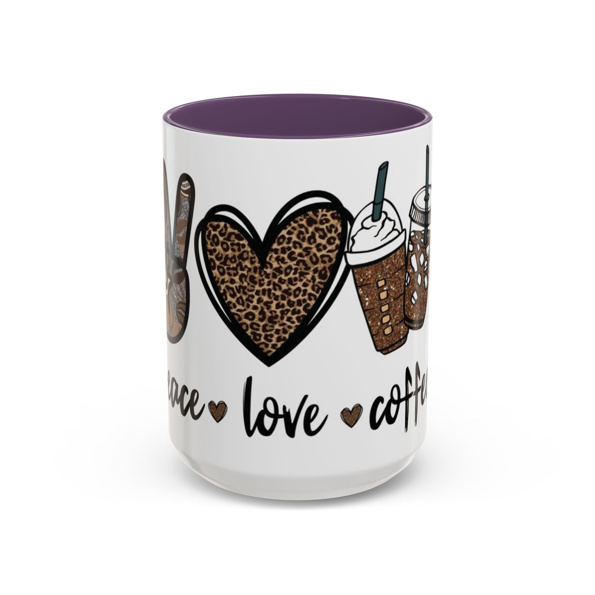 Coffee Love Accent Mug — Leopard Print Peace, Heart & Coffee Design (11/15oz)