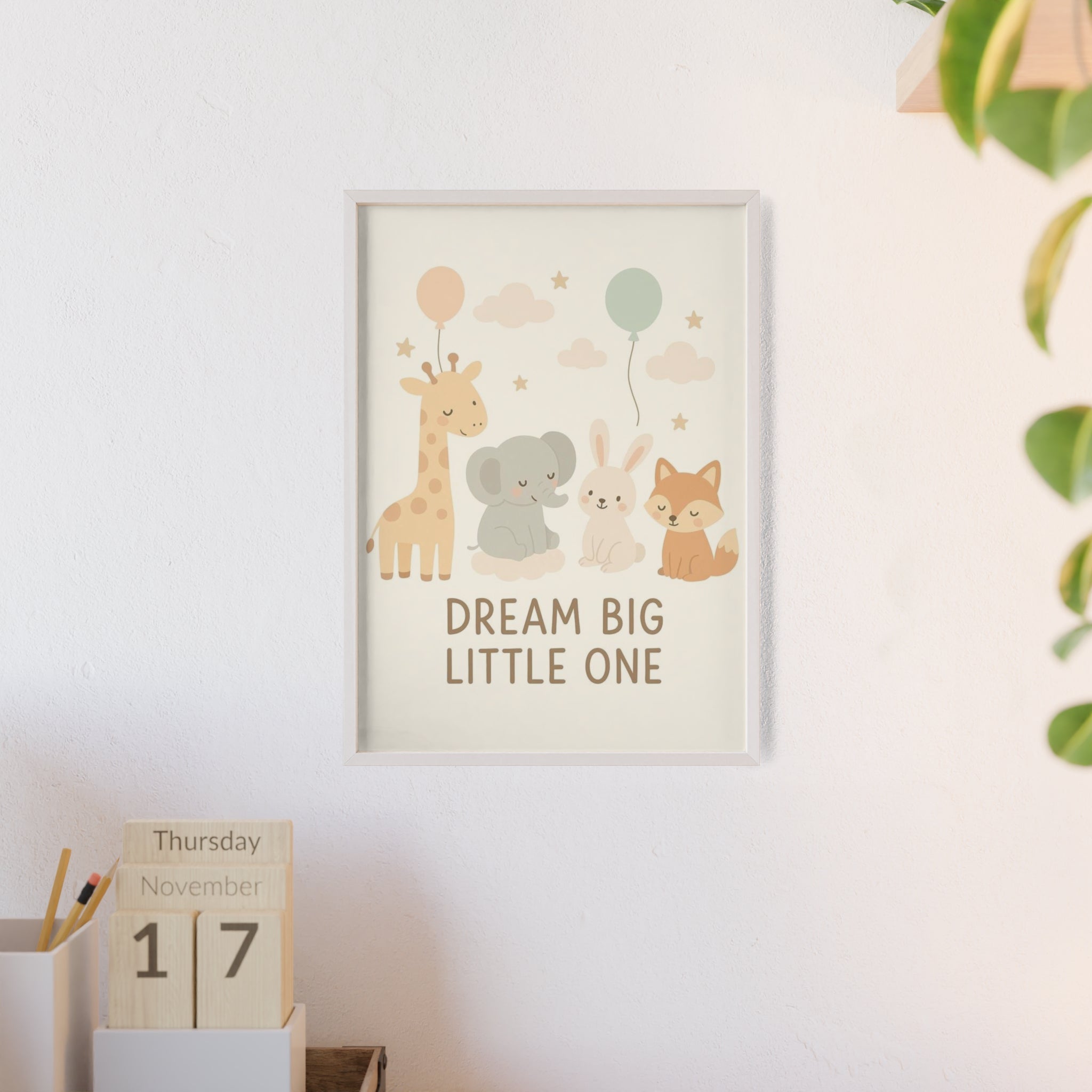 Dream Big Little One Nursery Poster — Woodland Animals Framed Wall Art