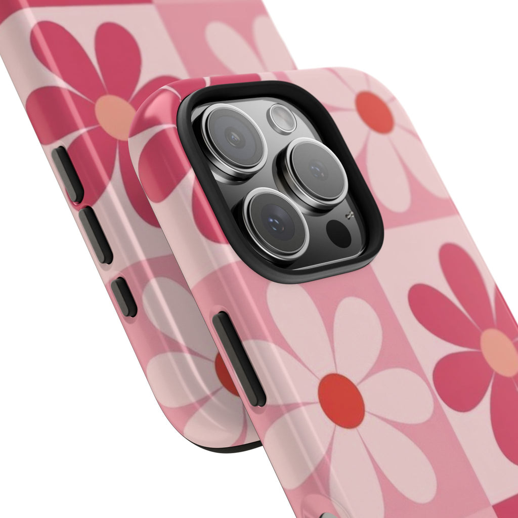 Pink Retro Daisy Phone Case — Tough Shockproof Floral iPhone Cover