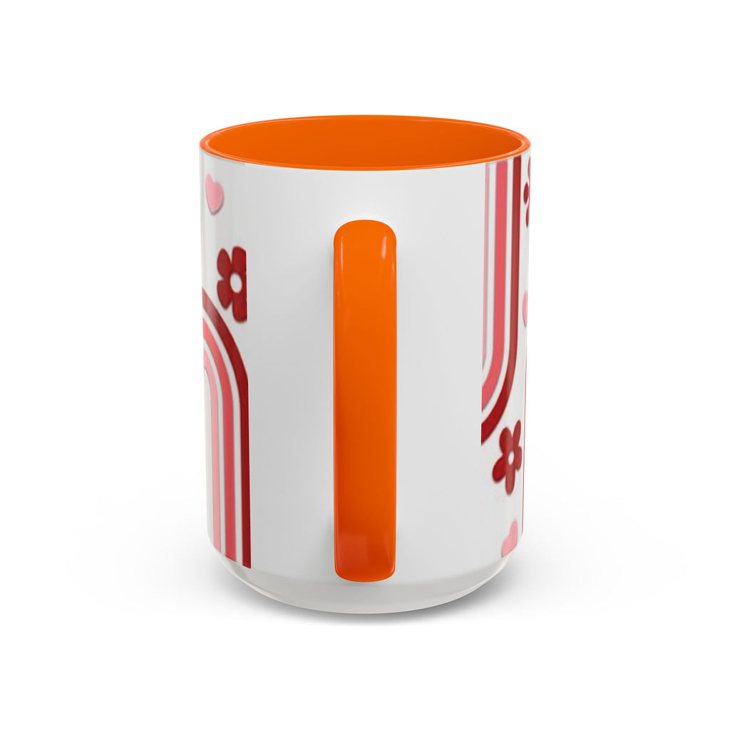 Retro Pink Rainbow Hearts and Flowers Accent Mug | 11oz or 15oz