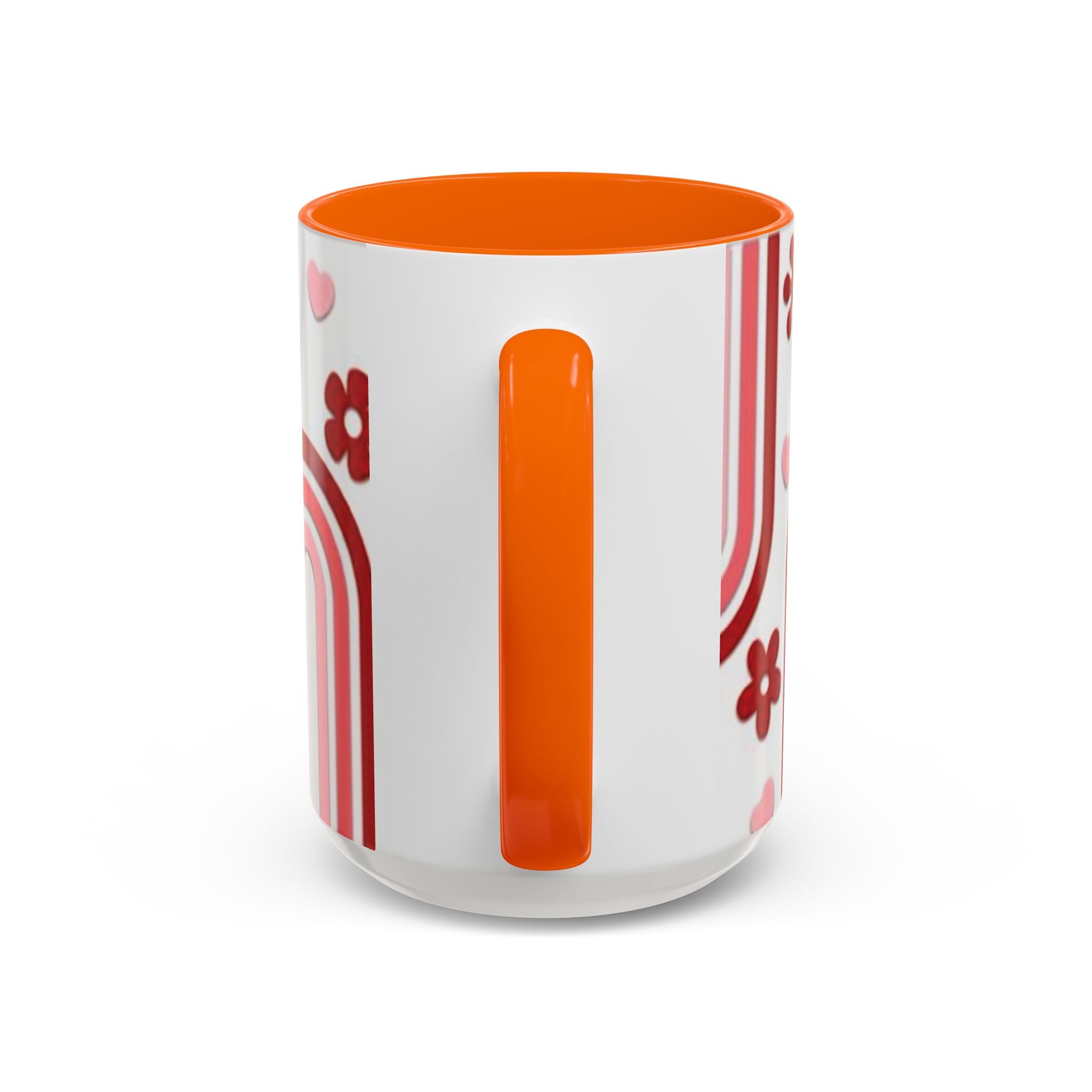 Retro Pink Rainbow Hearts and Flowers Accent Mug | 11oz or 15oz