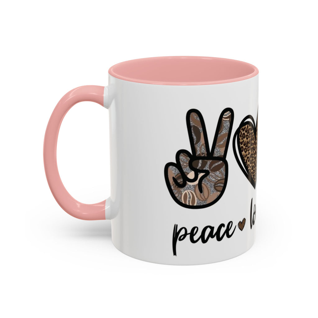 Coffee Love Accent Mug — Leopard Print Peace, Heart & Coffee Design (11/15oz)