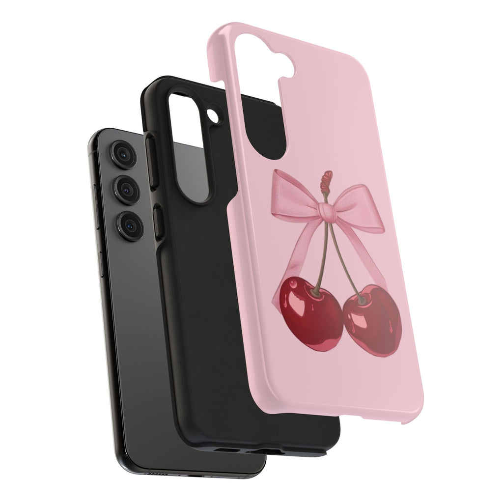 Pink Cherry Tough Phone Case — Cute Bow Cherry Protective Phone Cover