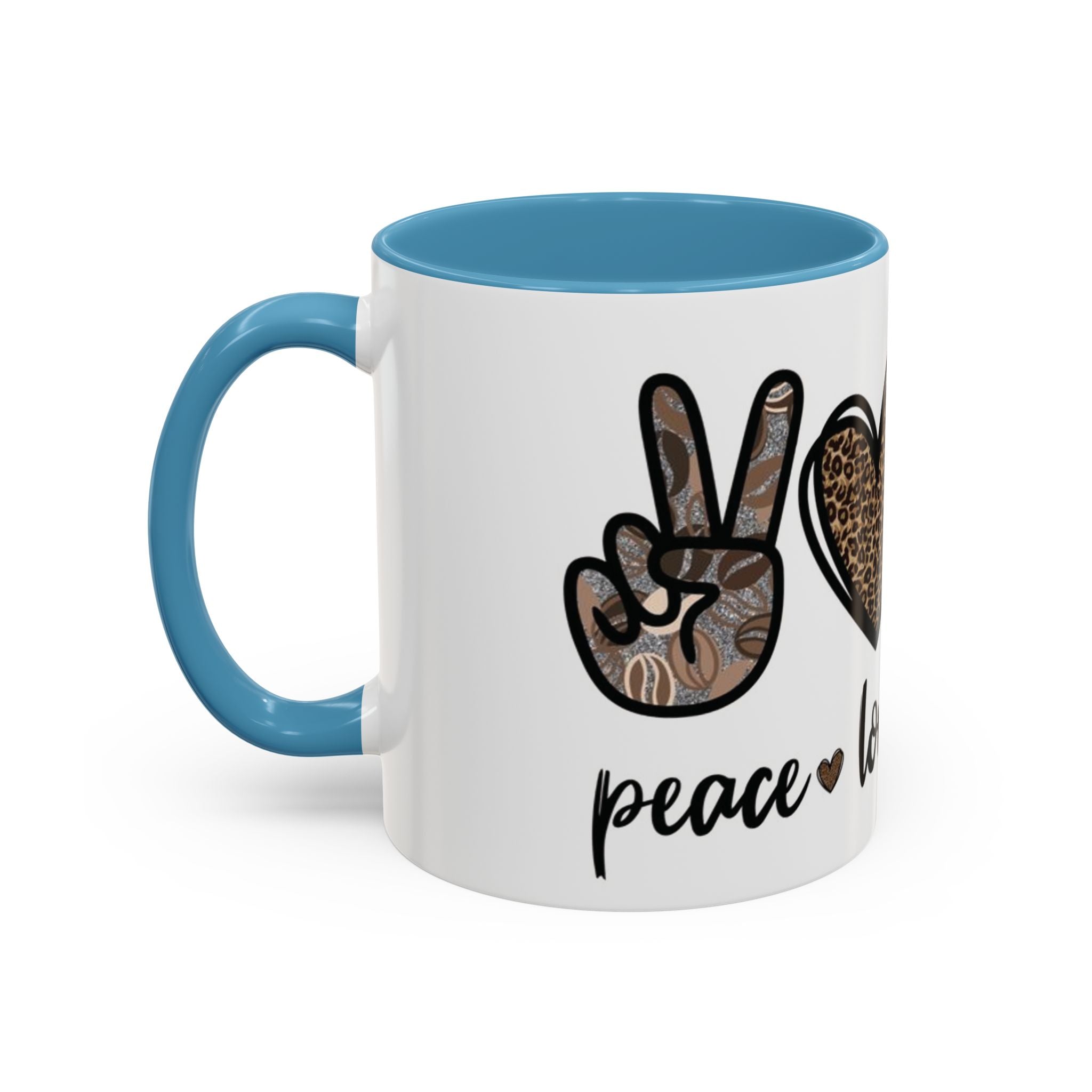 Coffee Love Accent Mug — Leopard Print Peace, Heart & Coffee Design (11/15oz)