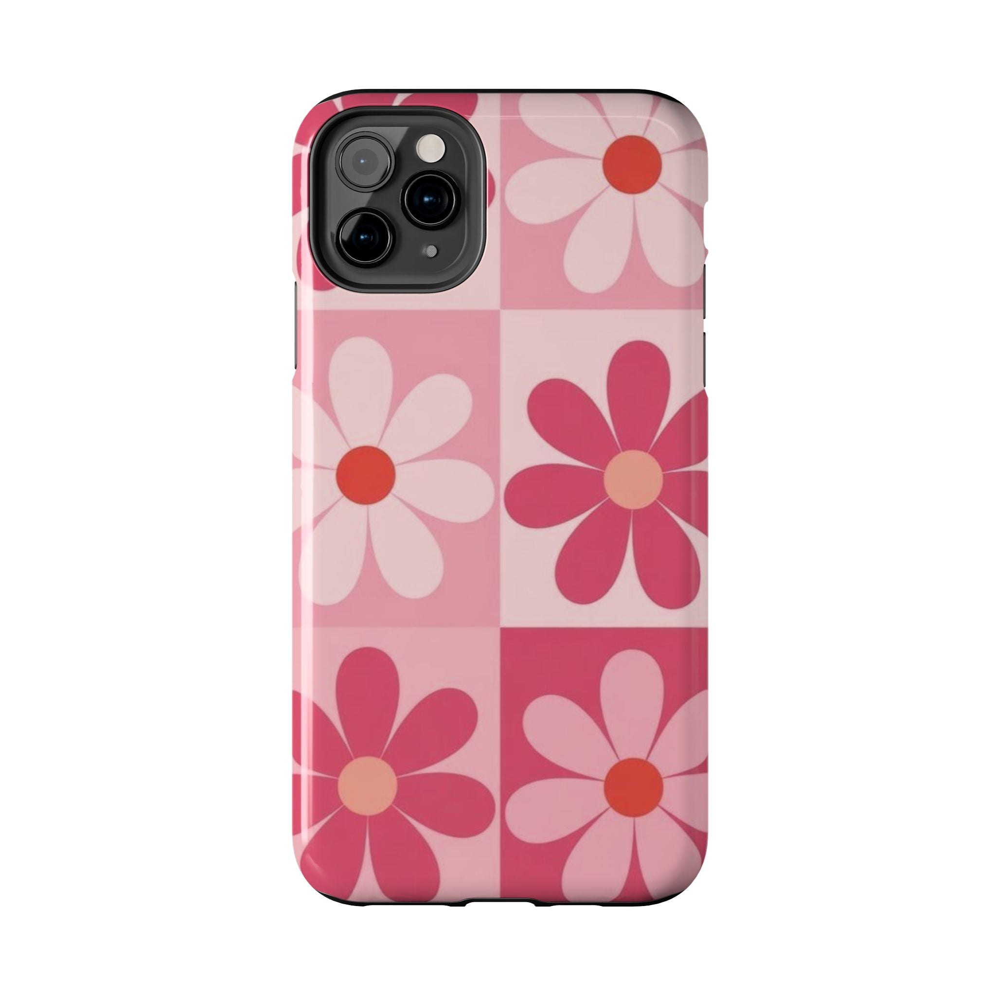 Pink Retro Daisy Phone Case — Tough Shockproof Floral iPhone Cover