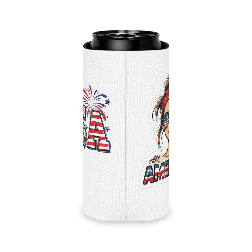 All American Girl Can Cooler | USA Fireworks Slim Koozie