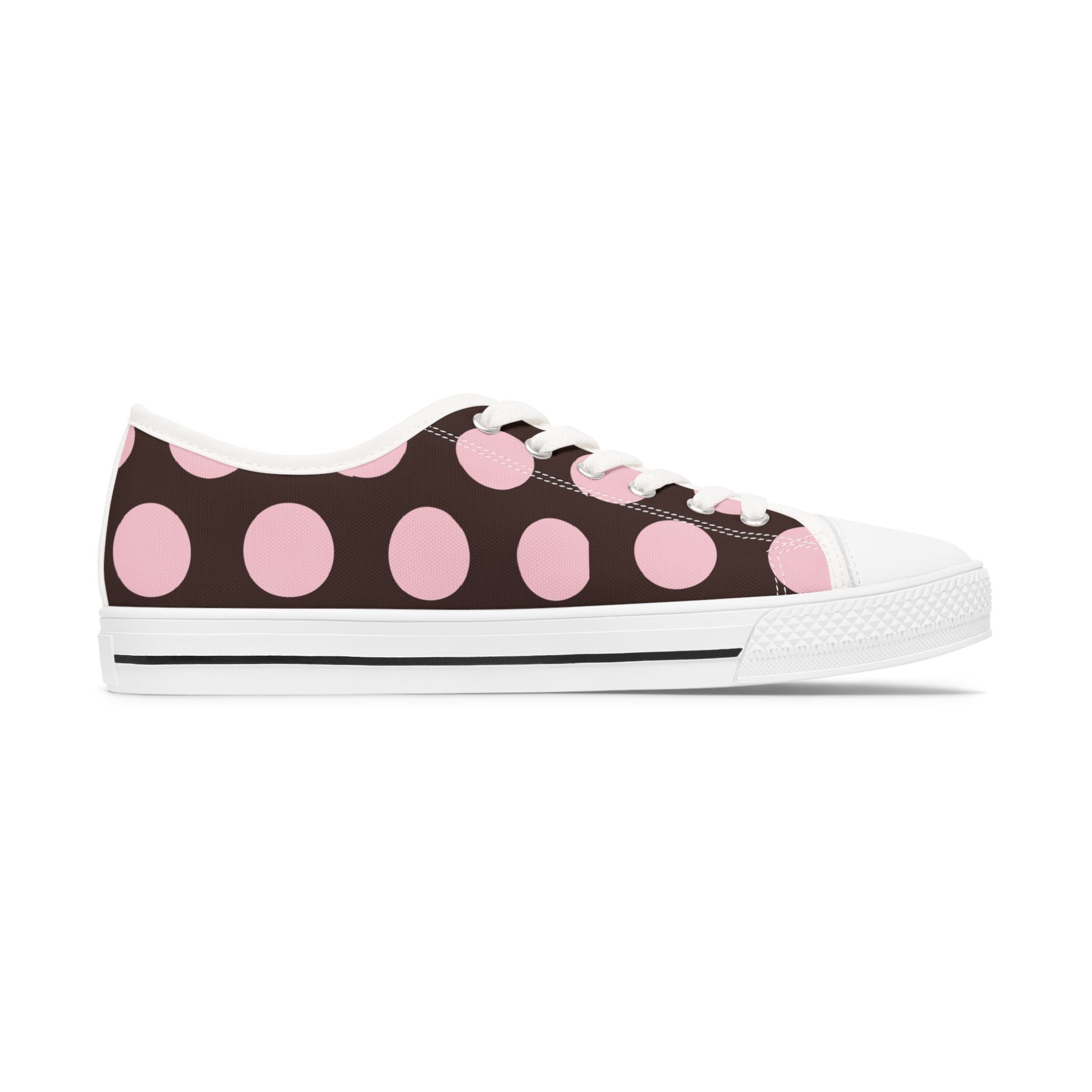 Women's Low Top Sneakers — Retro Pink Polka Dot Canvas Trainers