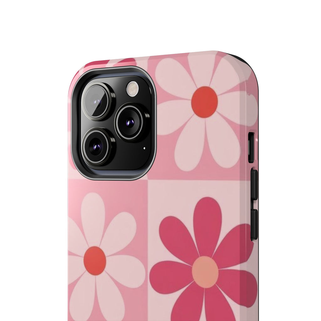Pink Retro Daisy Phone Case — Tough Shockproof Floral iPhone Cover