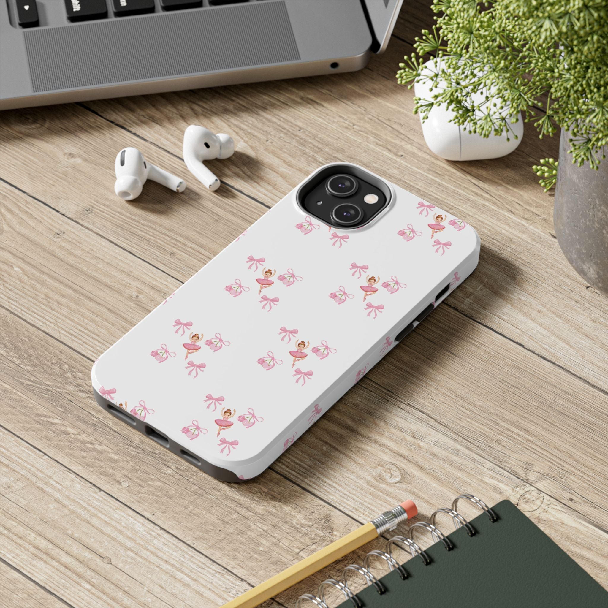 Pink Ballet Pattern Tough Phone Case — Cute Ballerina & Ribbon Design