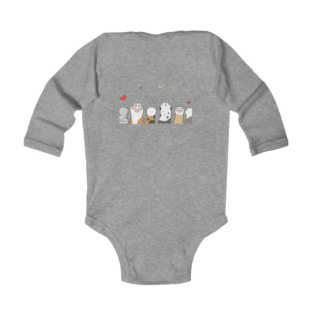 Infant Bodysuit - Cute Stacked Kittens Long Sleeve Baby Onesie (Adorable Paw Print Back Design)