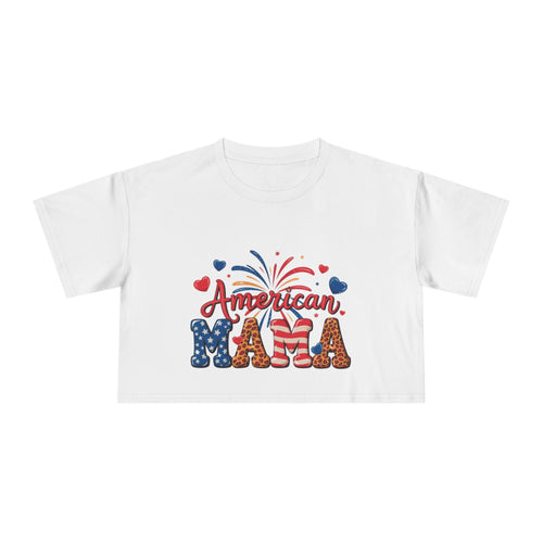 American Mama crop tee | Patriotic Fourth of July fireworks USA design