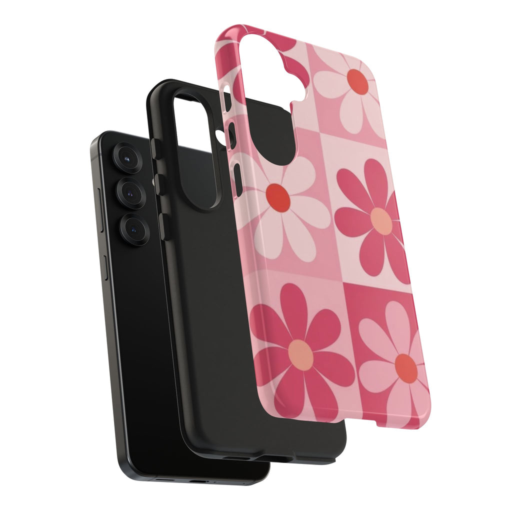 Pink Retro Daisy Phone Case — Tough Shockproof Floral iPhone Cover