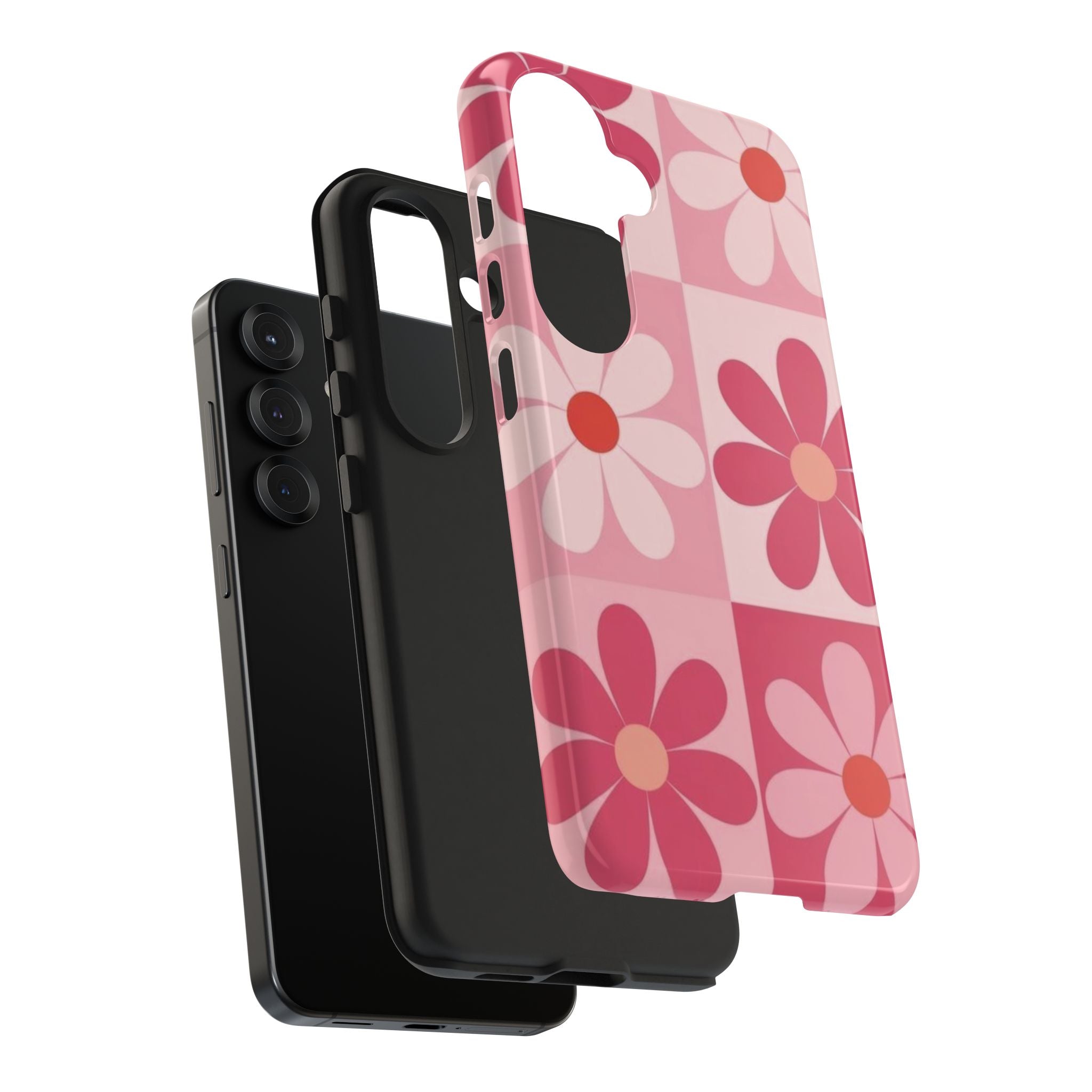 Pink Retro Daisy Phone Case — Tough Shockproof Floral iPhone Cover