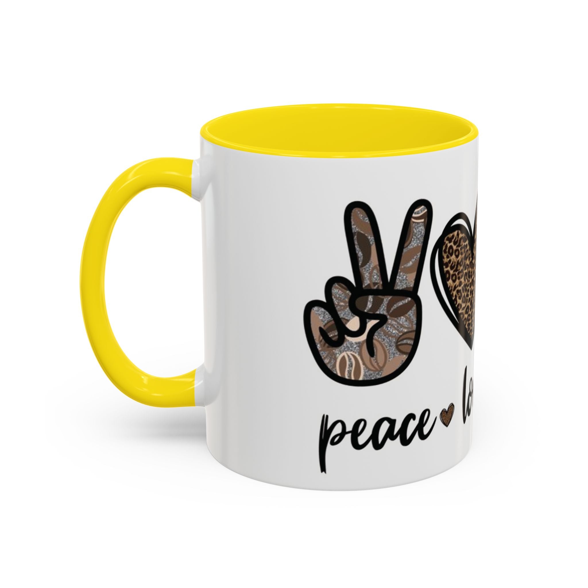 Coffee Love Accent Mug — Leopard Print Peace, Heart & Coffee Design (11/15oz)