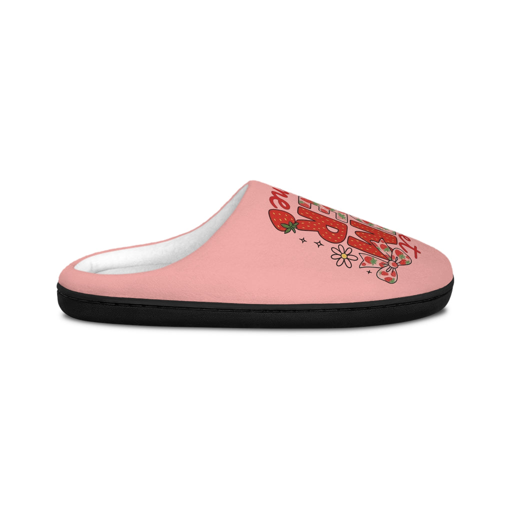 Sweet Summertime Pink Women's Indoor Slippers — Strawberries & Floral Cozy House Shoes