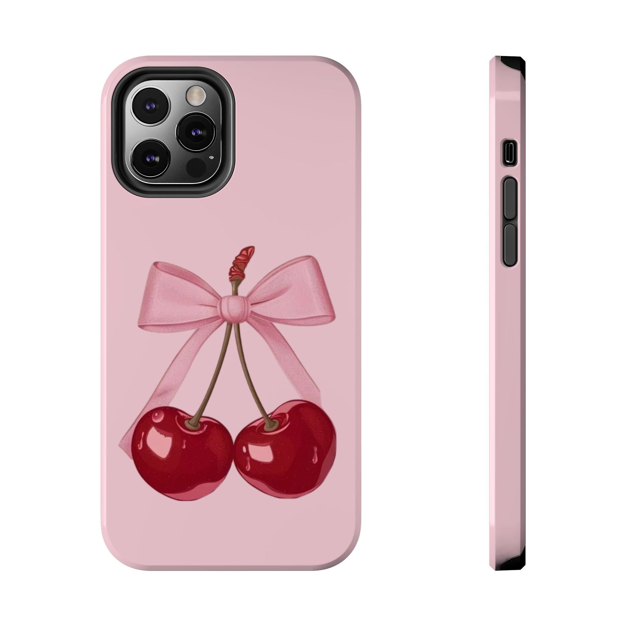 Pink Cherry Tough Phone Case — Cute Bow Cherry Protective Phone Cover