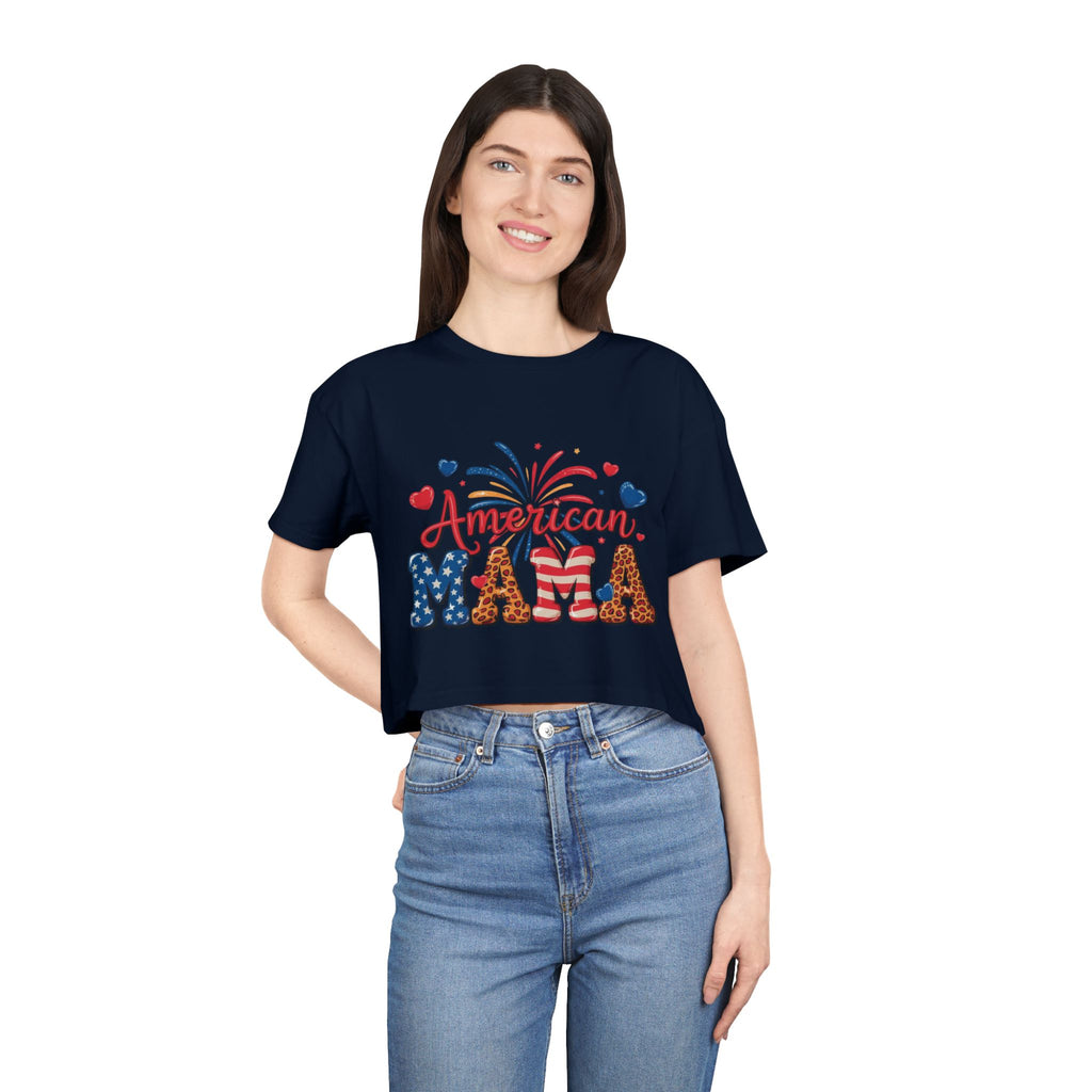 American Mama crop tee | Patriotic Fourth of July fireworks USA design