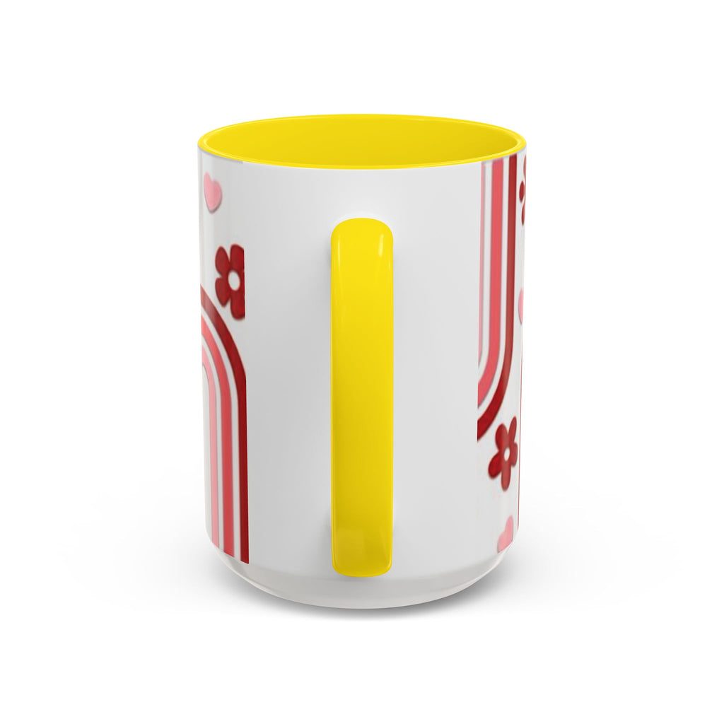 Retro Pink Rainbow Hearts and Flowers Accent Mug | 11oz or 15oz
