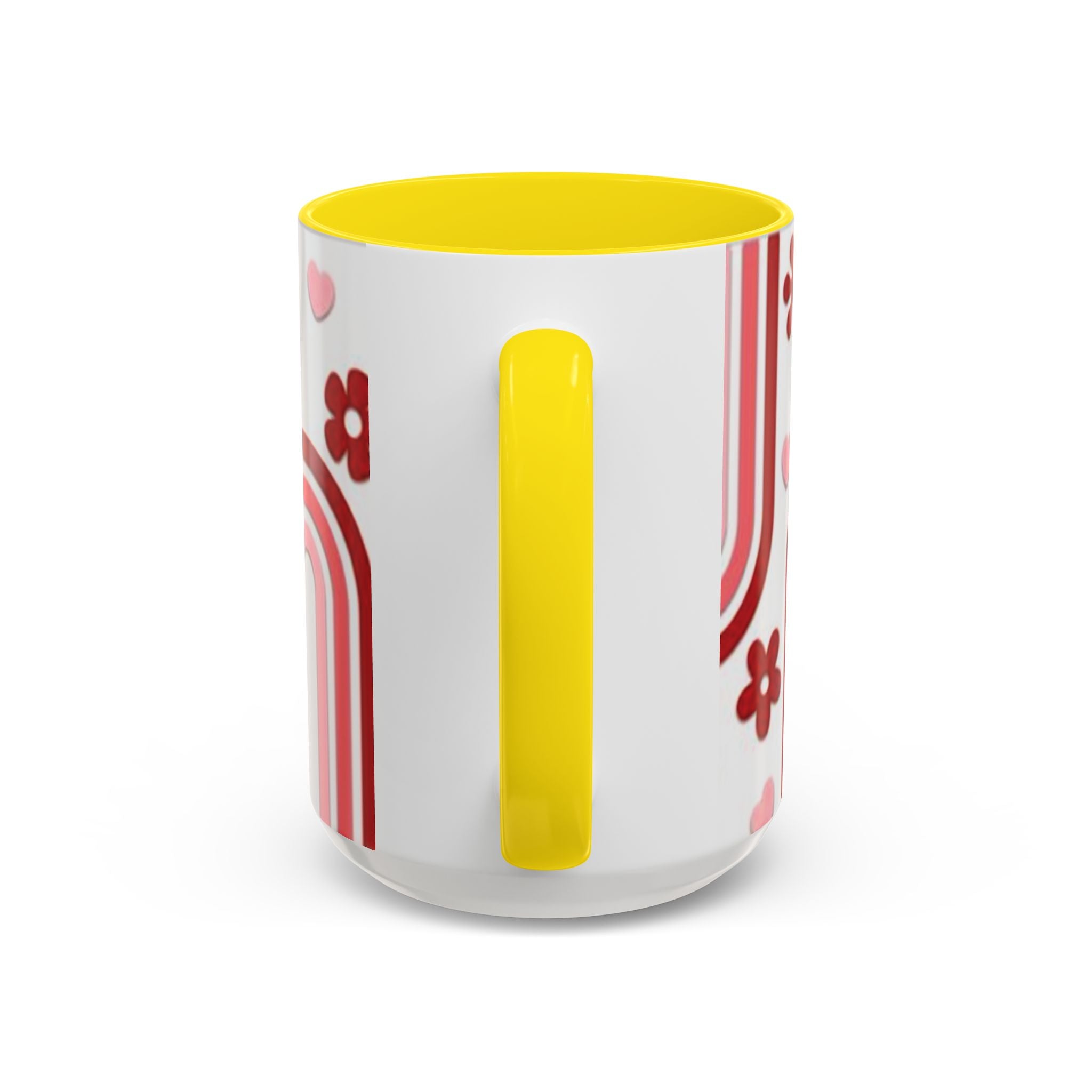 Retro Pink Rainbow Hearts and Flowers Accent Mug | 11oz or 15oz