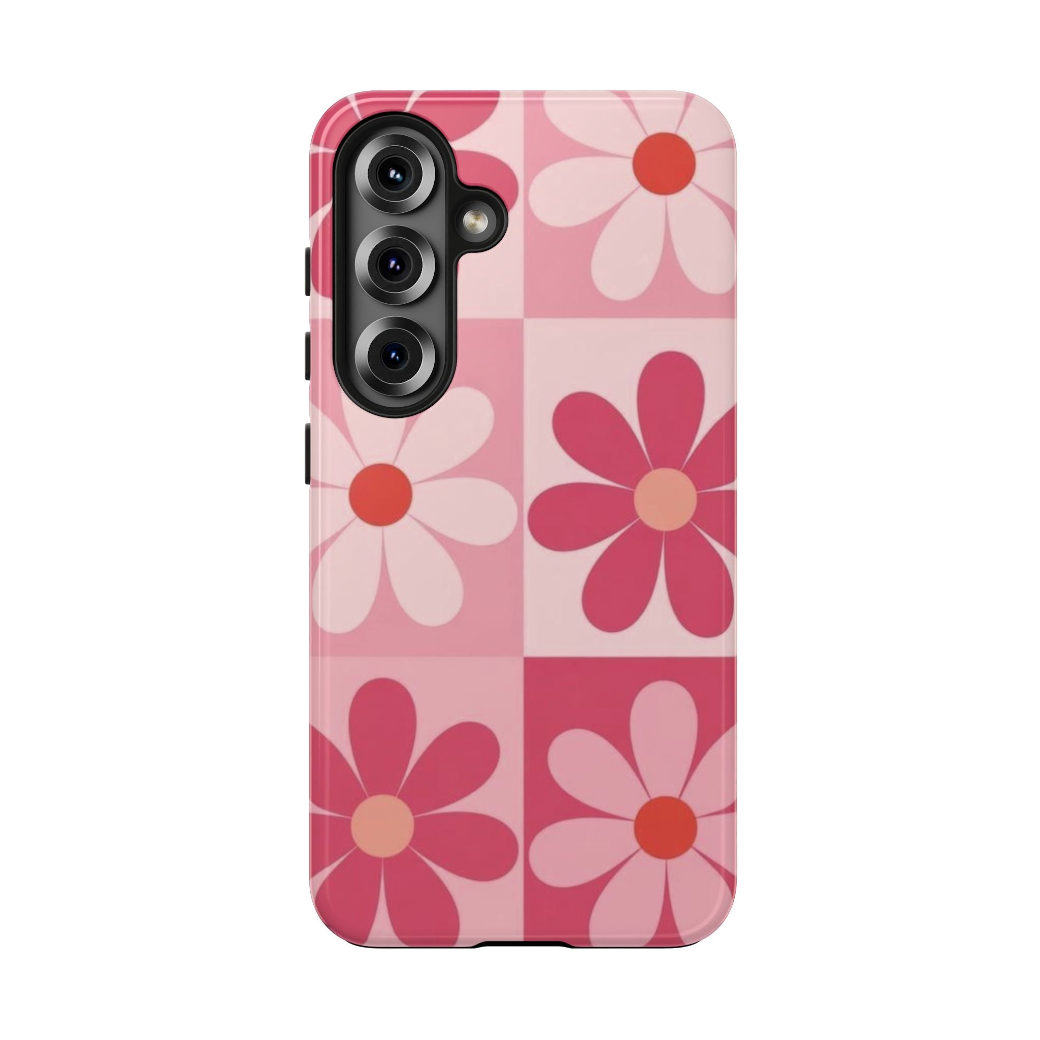 Pink Retro Daisy Phone Case — Tough Shockproof Floral iPhone Cover