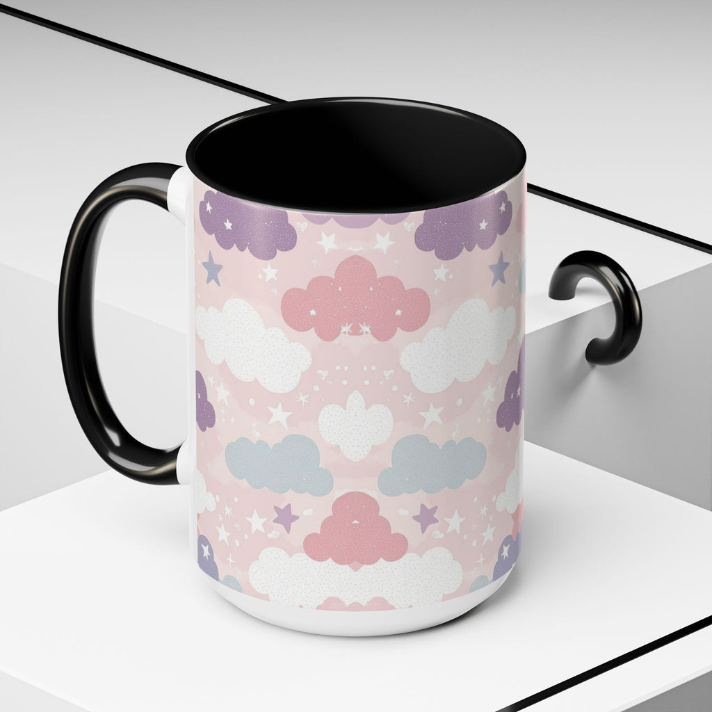 Pastel Cloud Pattern Coffee Mug | Cute Stars and Clouds Design