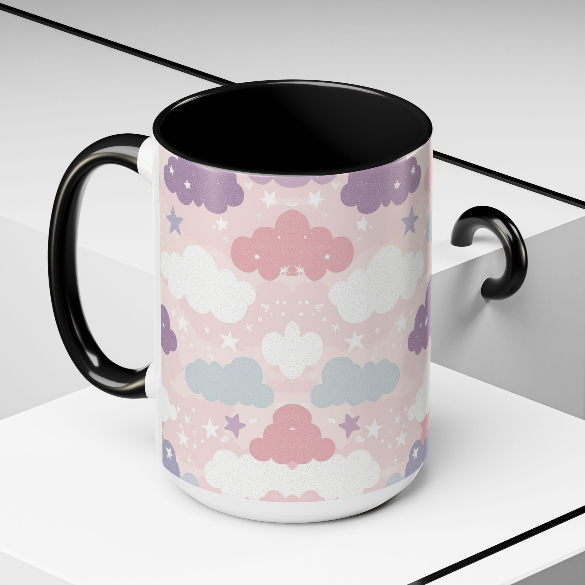 Pastel Cloud Pattern Coffee Mug | Cute Stars and Clouds Design