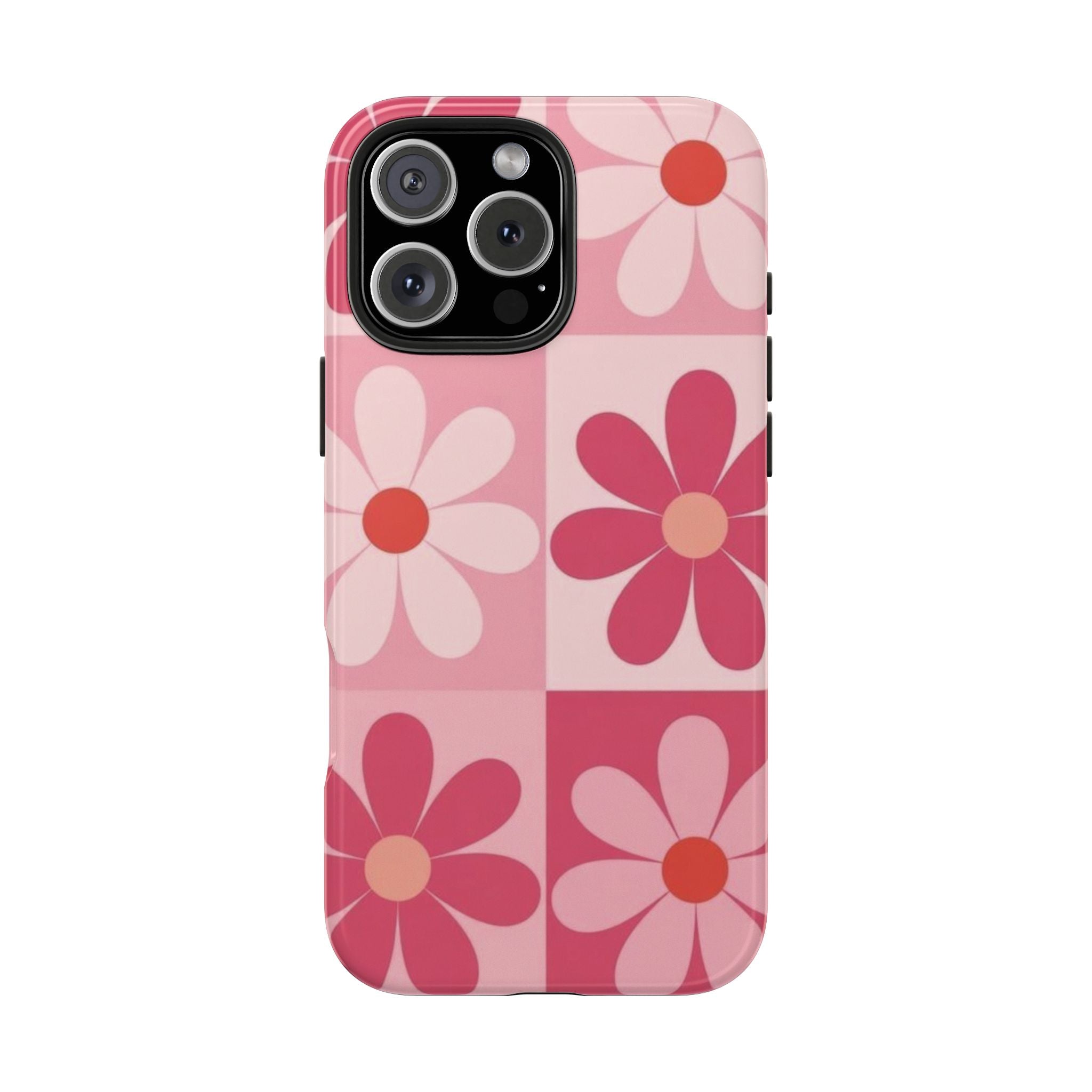 Pink Retro Daisy Phone Case — Tough Shockproof Floral iPhone Cover