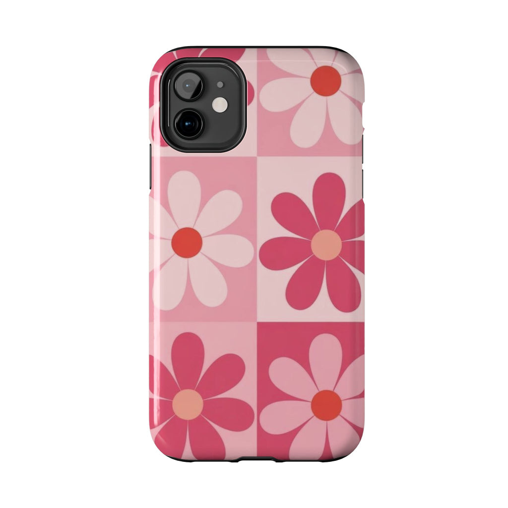 Pink Retro Daisy Phone Case — Tough Shockproof Floral iPhone Cover